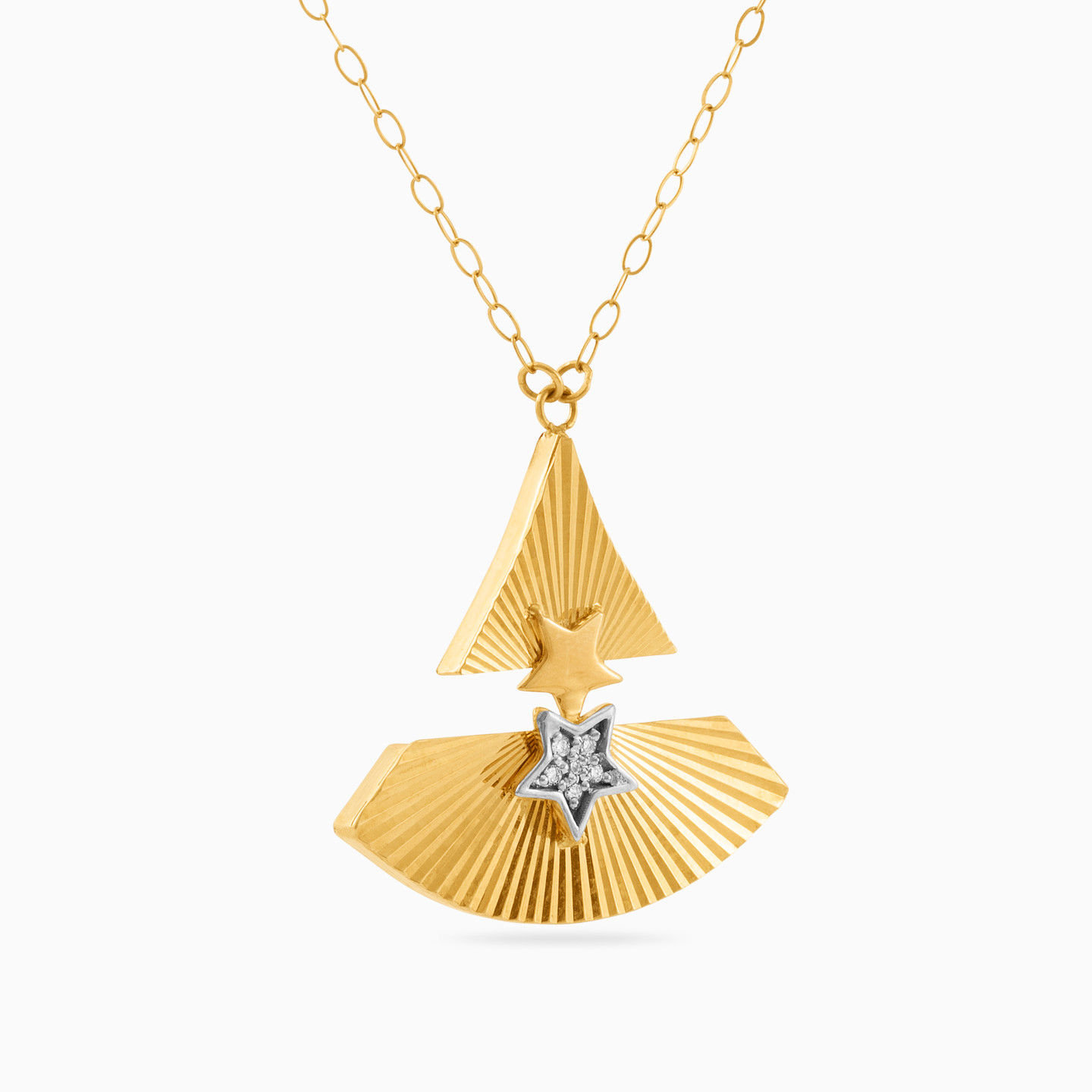 Triangle Diamond & Colored Stones Necklace in 18K Gold - 2 Triangle Diamond & Colored Stones Necklace in 18K Gold - 2