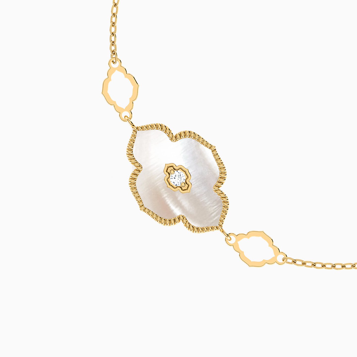 Flower Diamond & Pearls Chain Bracelet in 18K Gold - 3