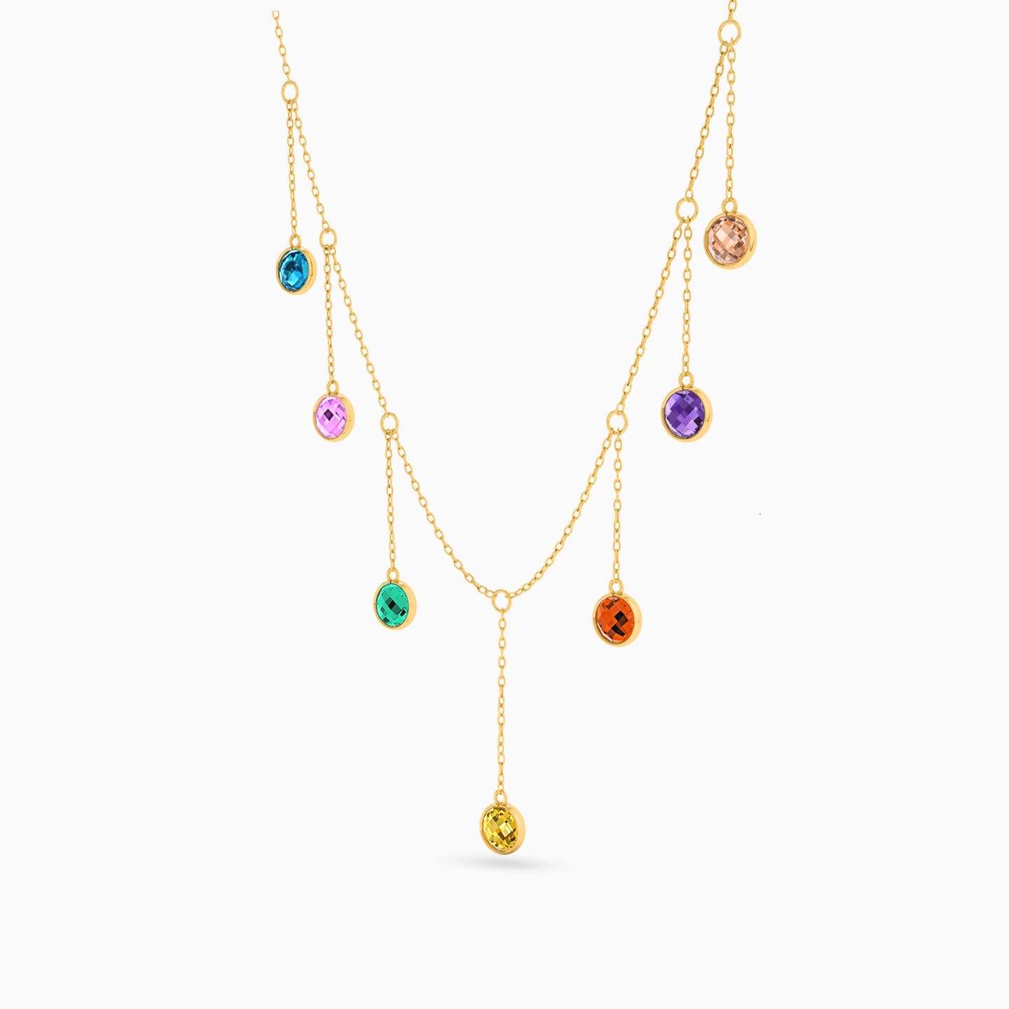 Circle Colored Stones Chain Necklace in 18K Gold - 2 Circle Colored Stones Chain Necklace in 18K Gold - 2