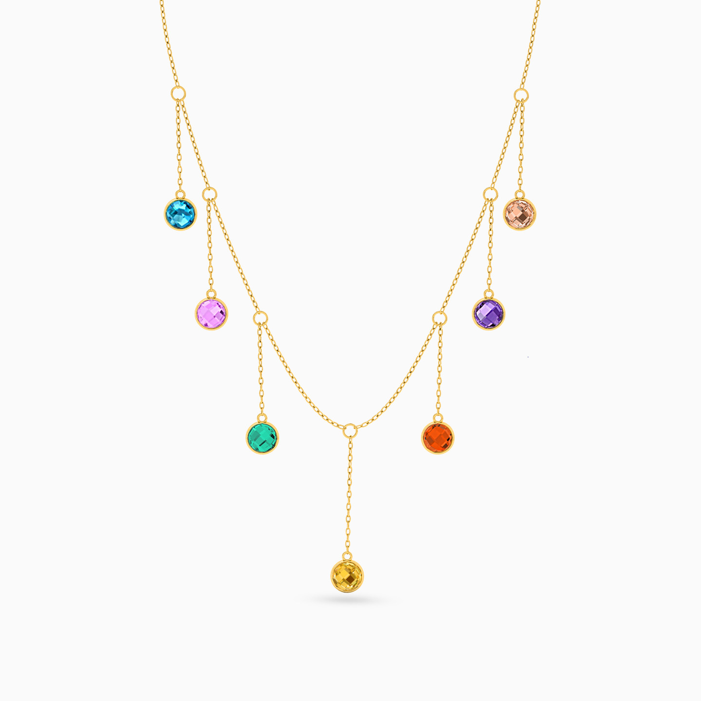 Circle Colored Stones Chain Necklace in 18K Gold - 3 Circle Colored Stones Chain Necklace in 18K Gold - 3