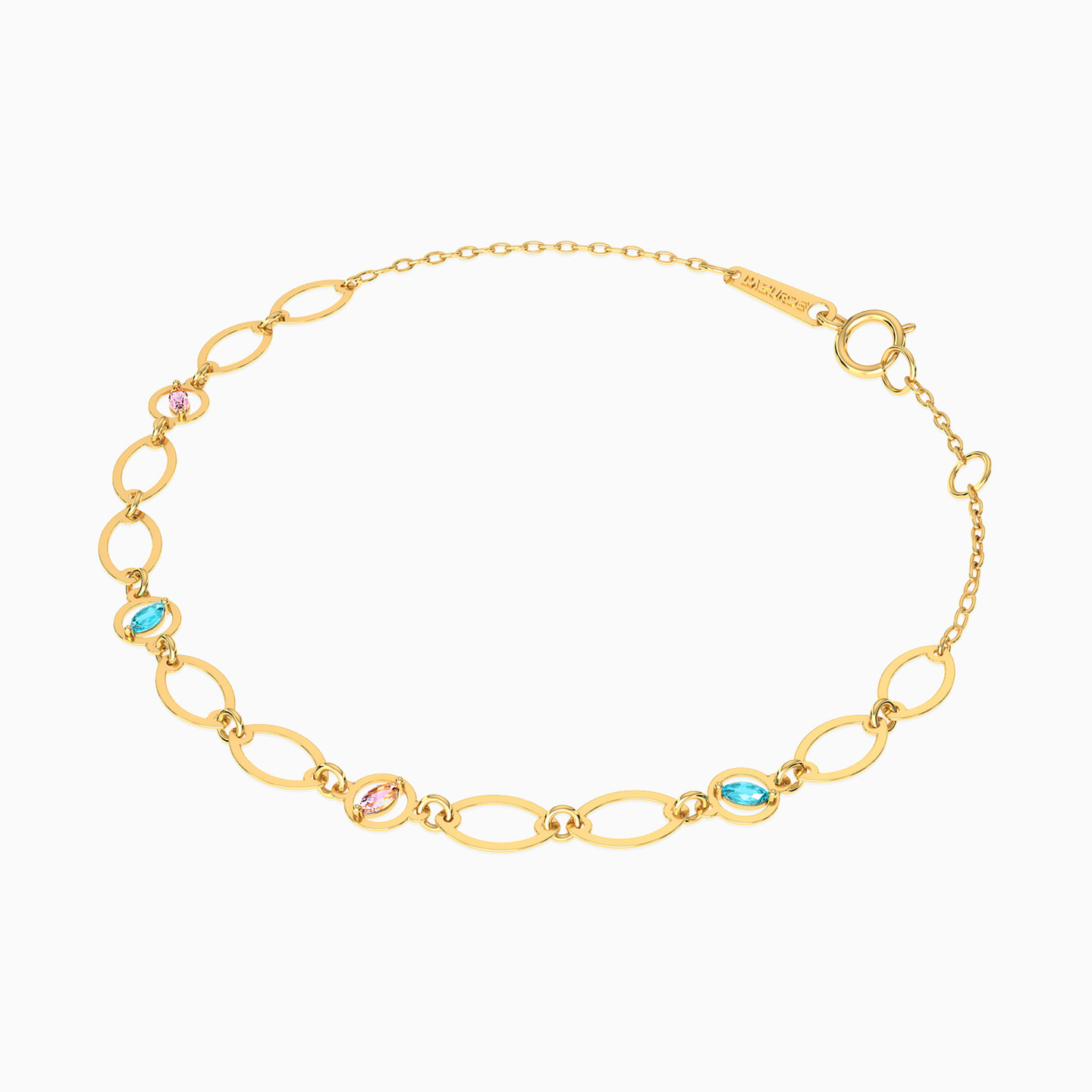 Round Rose Stone Chain Bracelet in 18K Gold - 2 Round Rose Stone Chain Bracelet in 18K Gold - 2