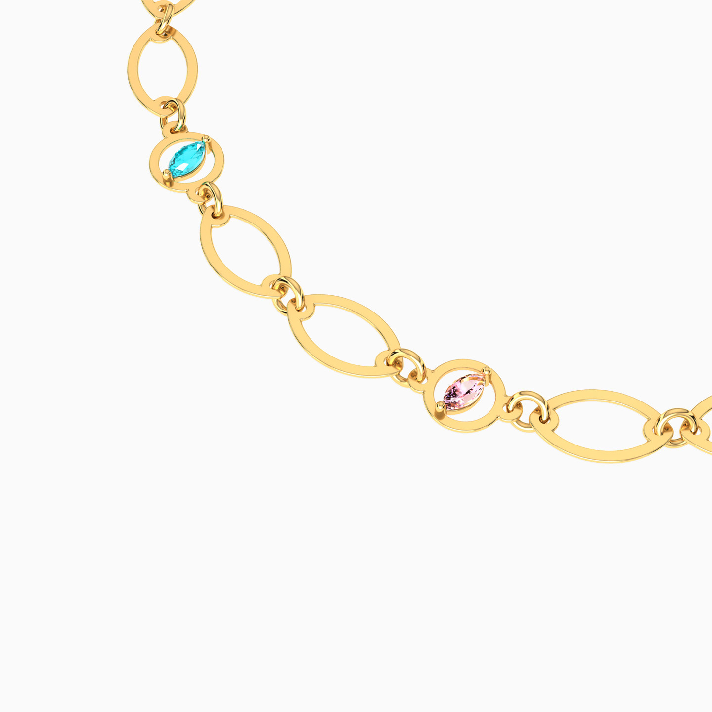Round Rose Stone Chain Bracelet in 18K Gold - 3 Round Rose Stone Chain Bracelet in 18K Gold - 3