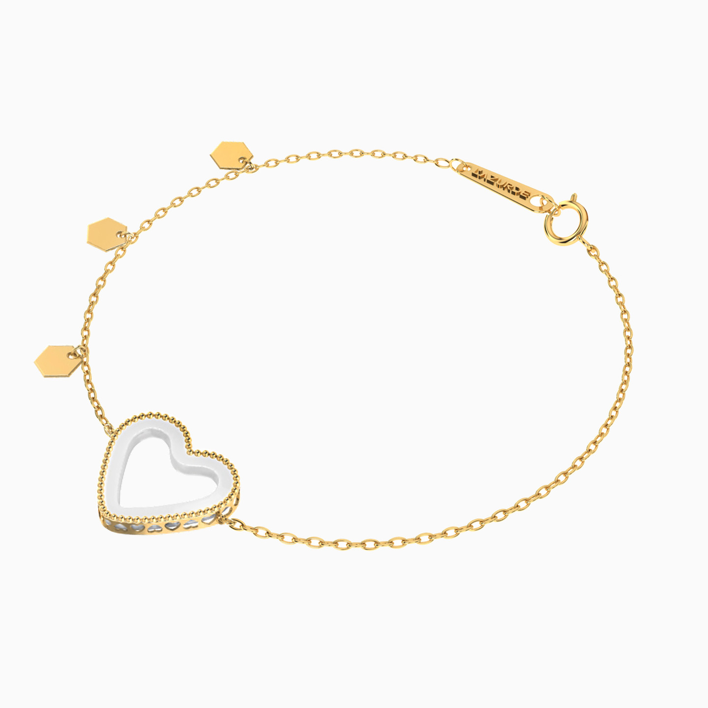 أسورة بسلسلة ذهب قلب عيار 18 قيراط مزينة بالأحجار الملونة - 2