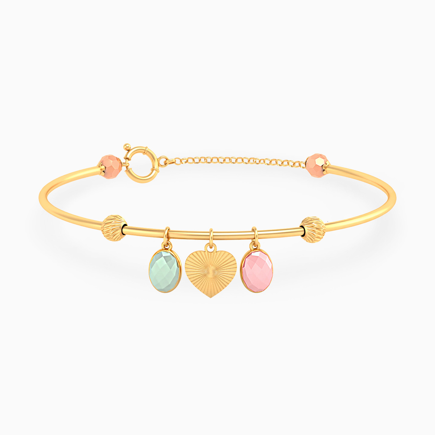 Heart Colored Stones Bangle Bracelet in 18K Gold