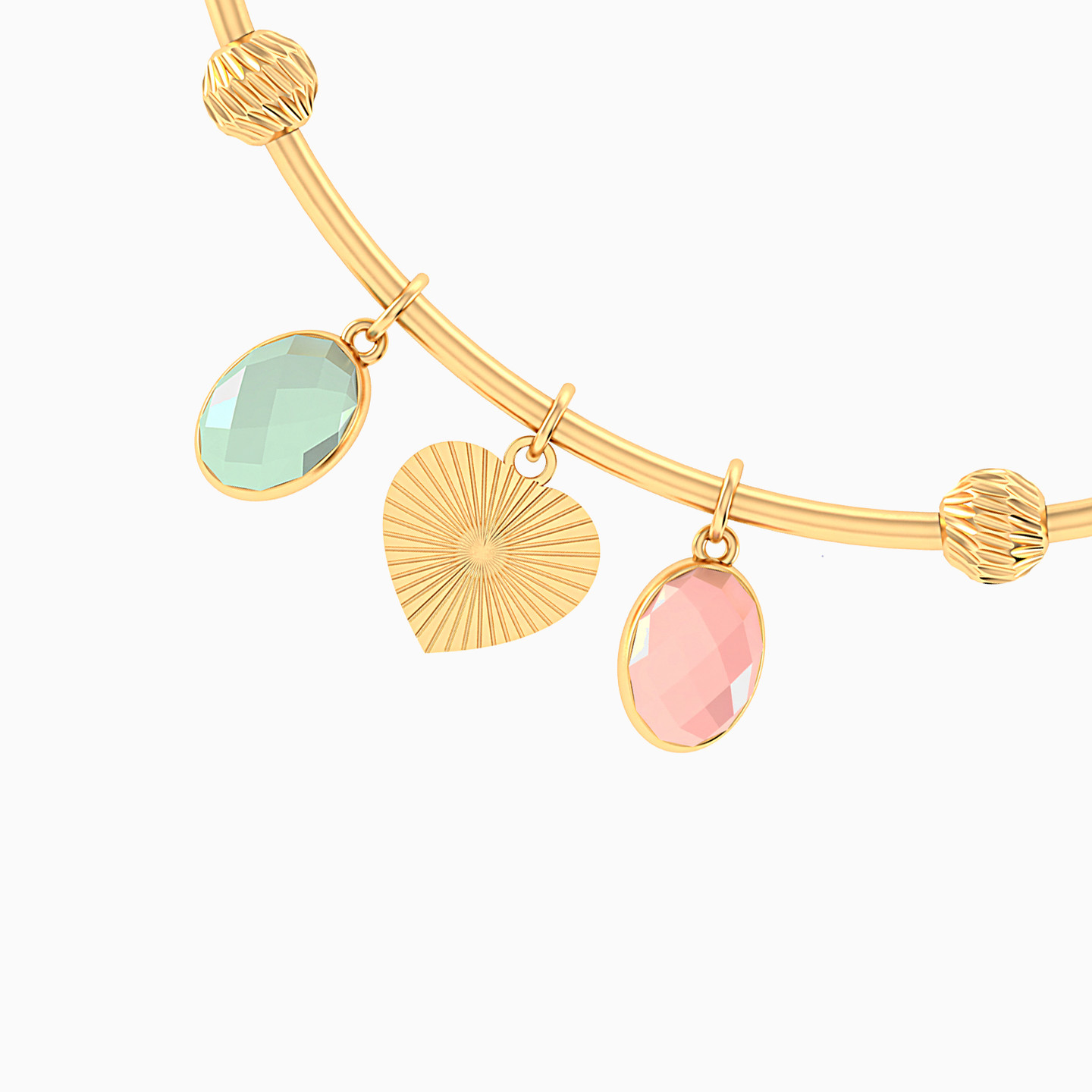 Heart Colored Stones Bangle Bracelet in 18K Gold - 3