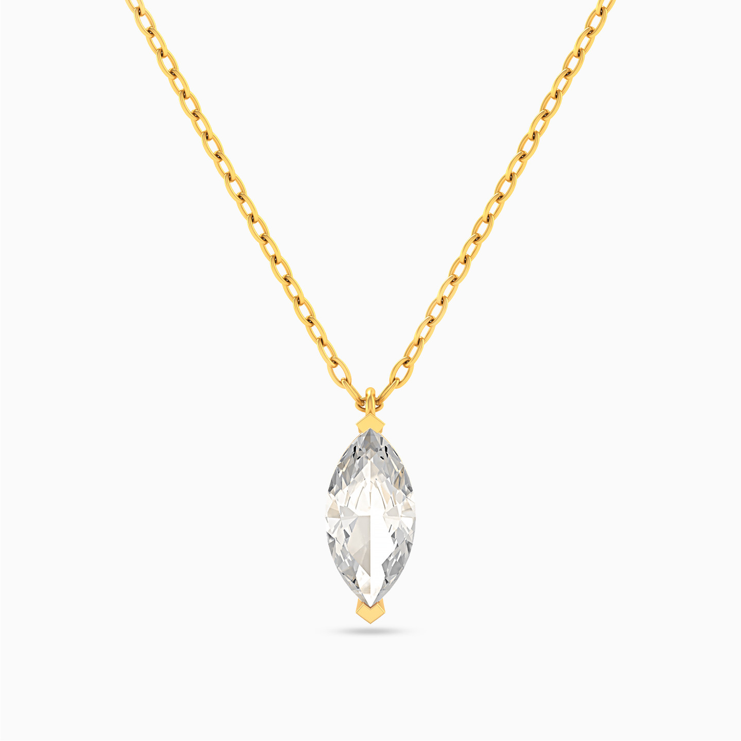 Marquise Shaped Colored Stones Pendant with 18K Gold Chain