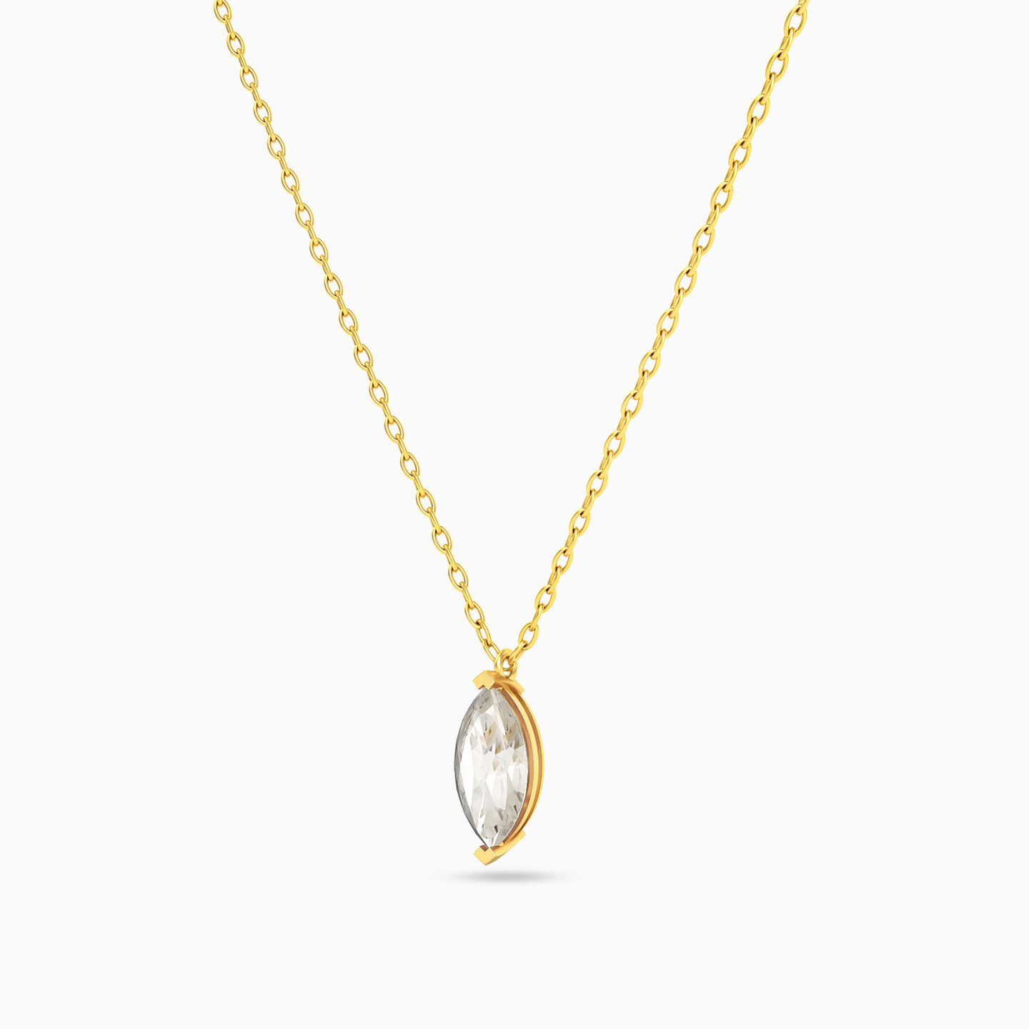 Marquise Shaped Colored Stones Pendant with 18K Gold Chain - 2