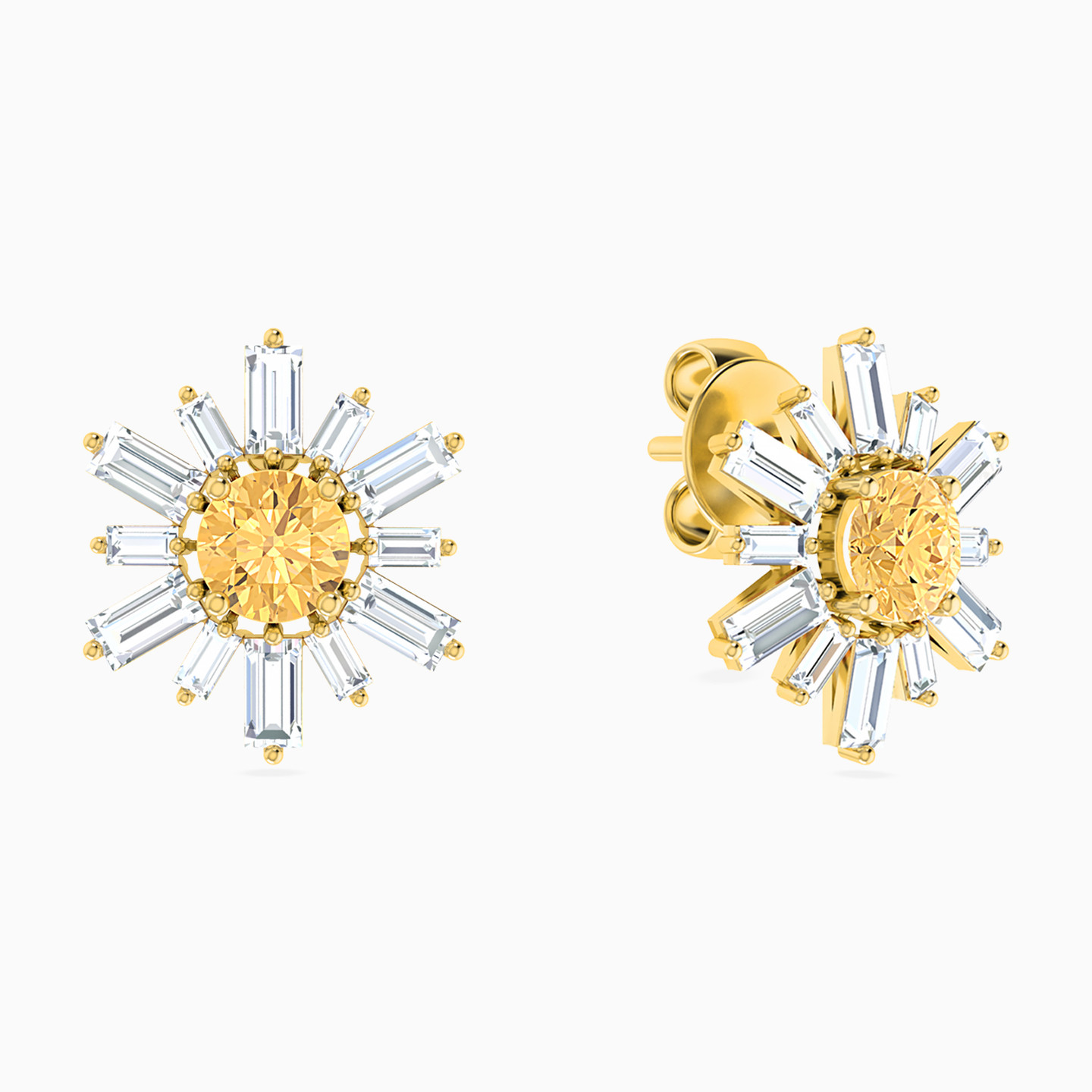 أقراط صغيرة ذهب زهرة عيار 18 قيراط مزينة بحجر أصفر - 2