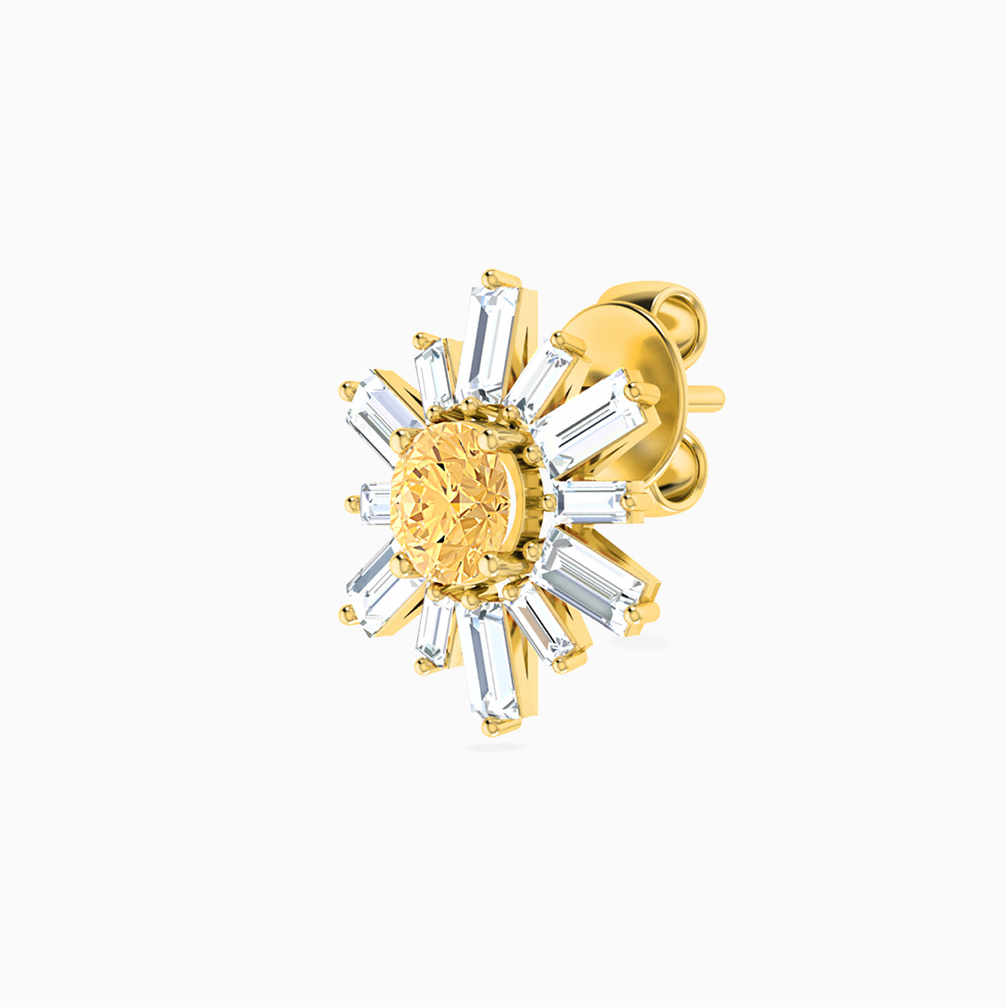 أقراط صغيرة ذهب زهرة عيار 18 قيراط مزينة بحجر أصفر - 3