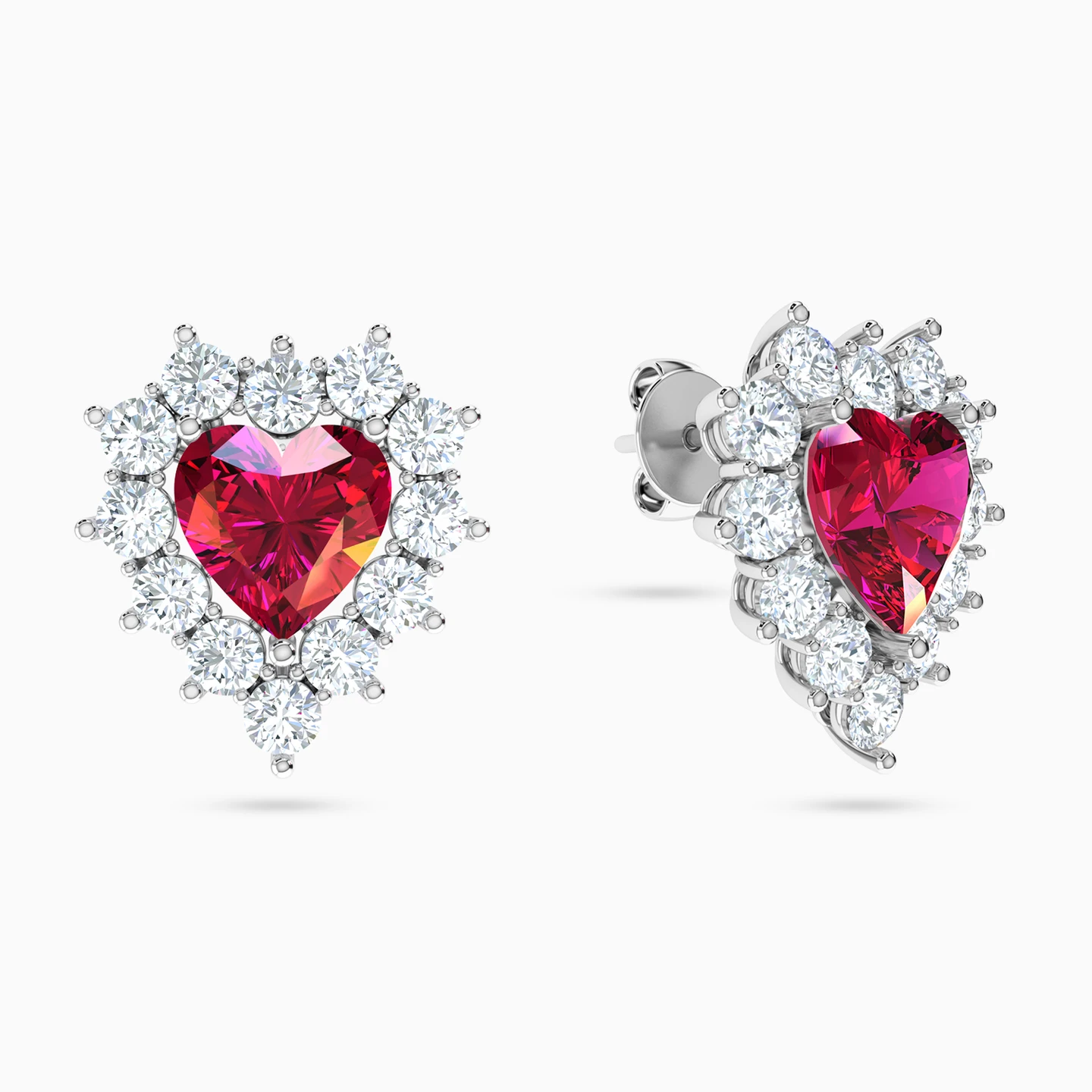 Framed Heart Red Stone Stud Earrings in 18K Gold Framed Heart Red Stone Stud Earrings in 18K Gold