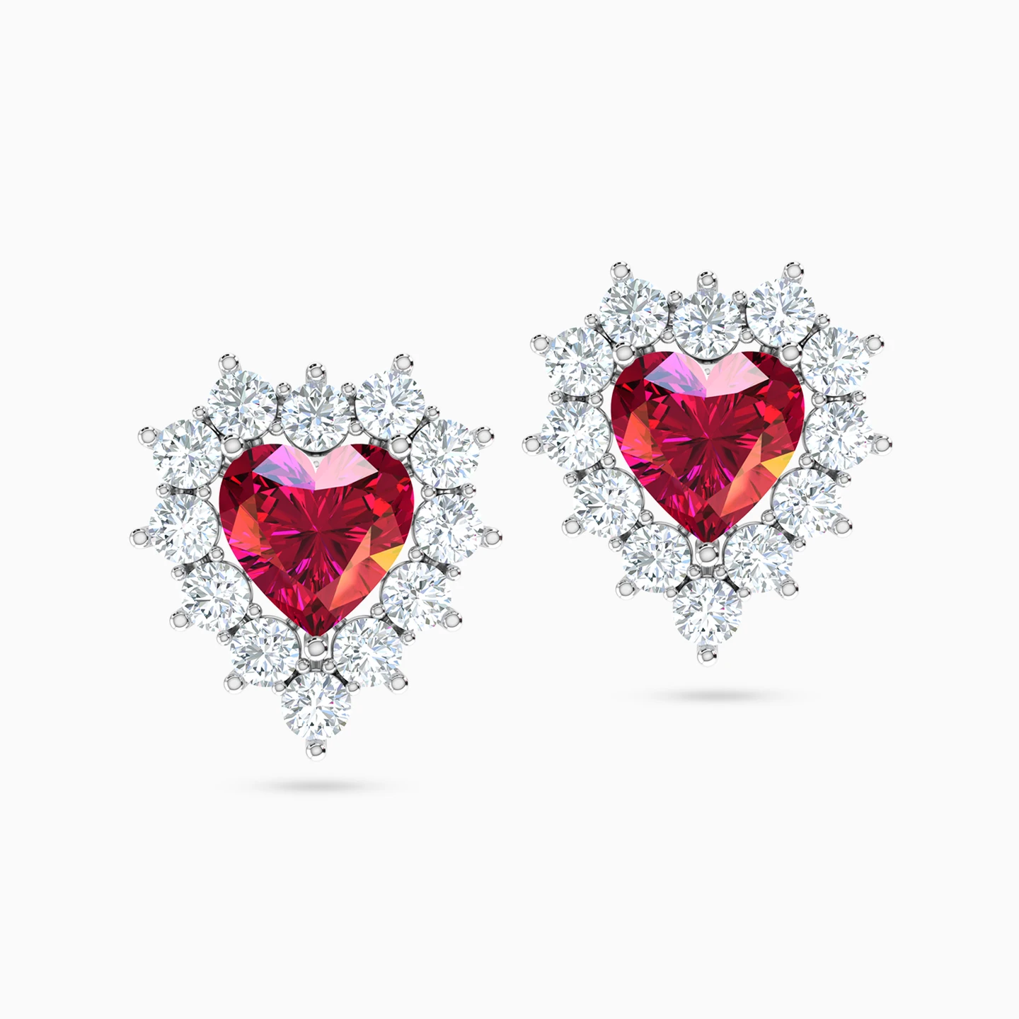 Framed Heart Red Stone Stud Earrings in 18K Gold - 3 Framed Heart Red Stone Stud Earrings in 18K Gold - 3