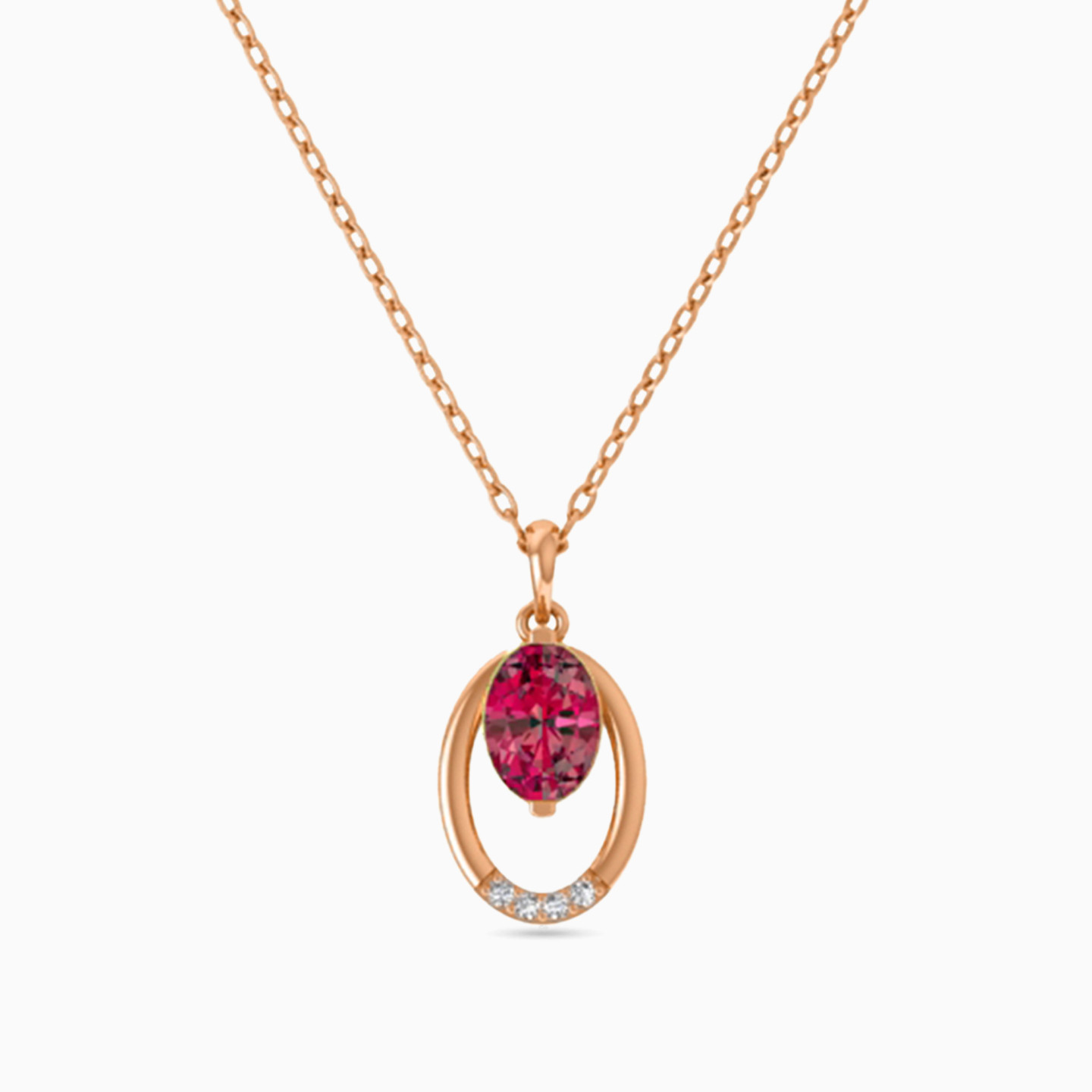 Oval Diamond & Rose Stone Necklace in 18K Gold Oval Diamond & Rose Stone Necklace in 18K Gold