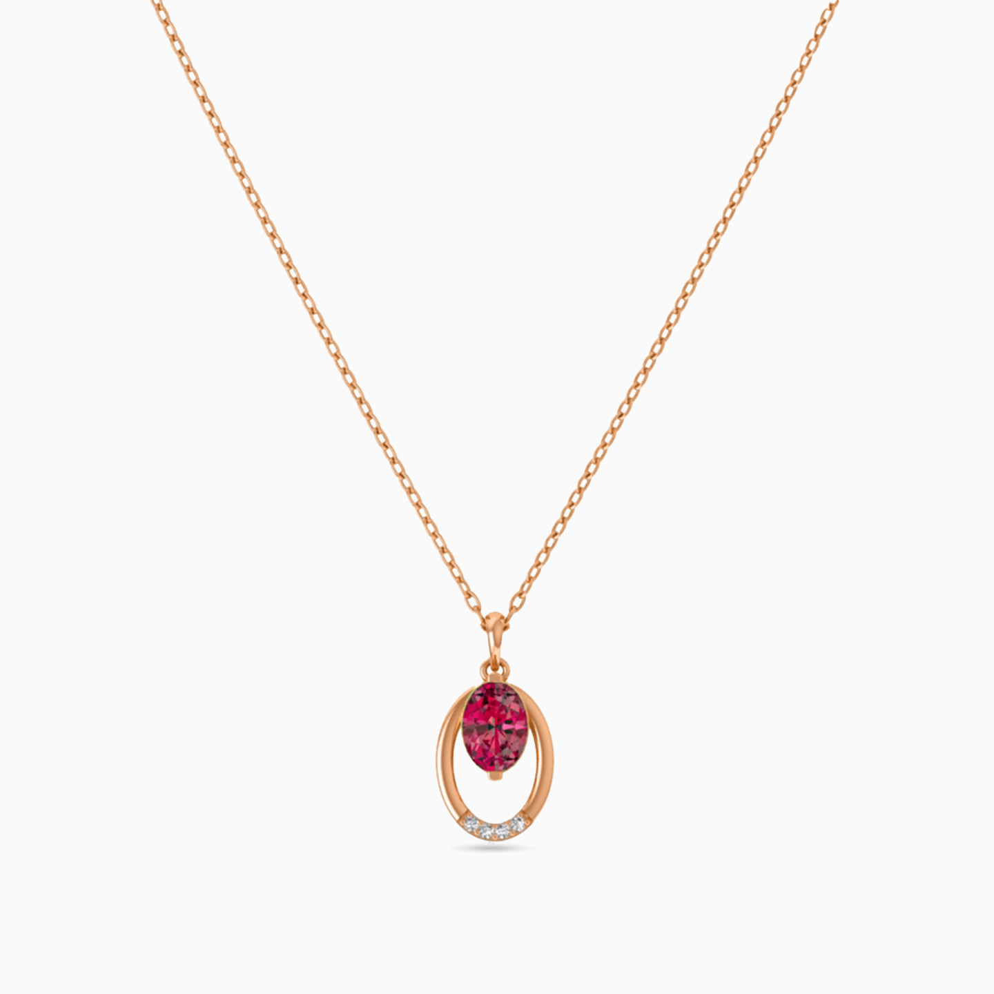 Oval Diamond & Rose Stone Necklace in 18K Gold - 3 Oval Diamond & Rose Stone Necklace in 18K Gold - 3