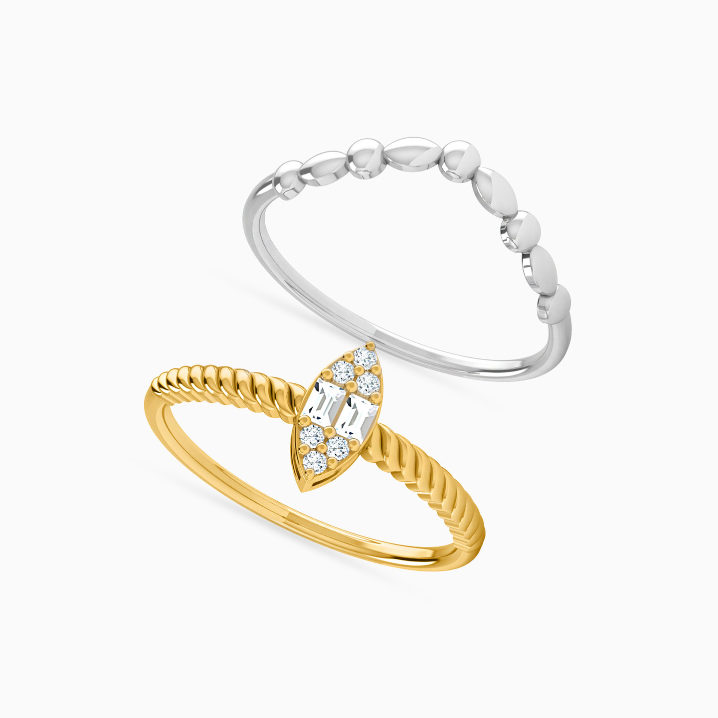 Marquise Diamonds Twin Rings in 18K Gold - 2