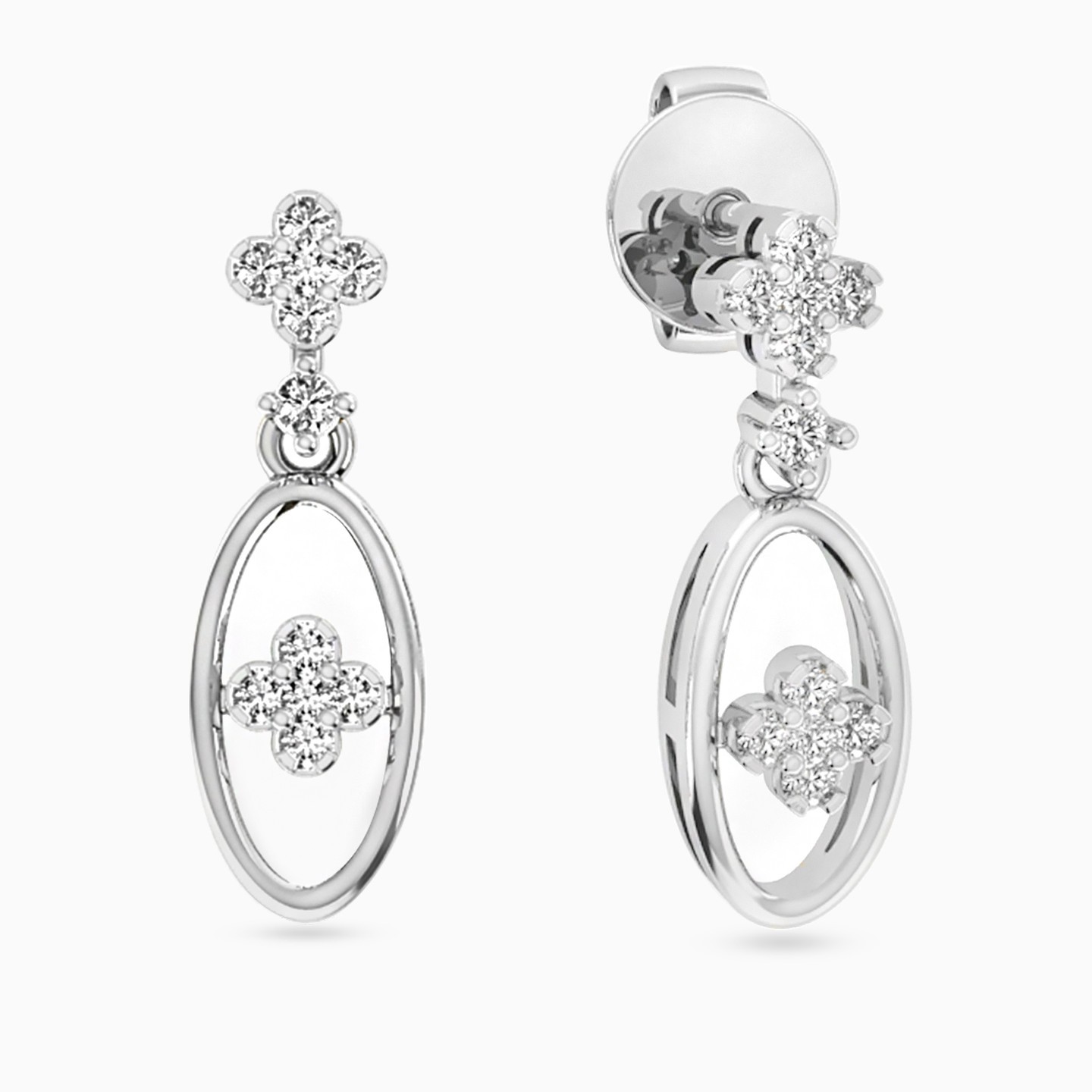 Oval Diamond Drop Earrings in 18K Gold - 2 Oval Diamond Drop Earrings in 18K Gold - 2
