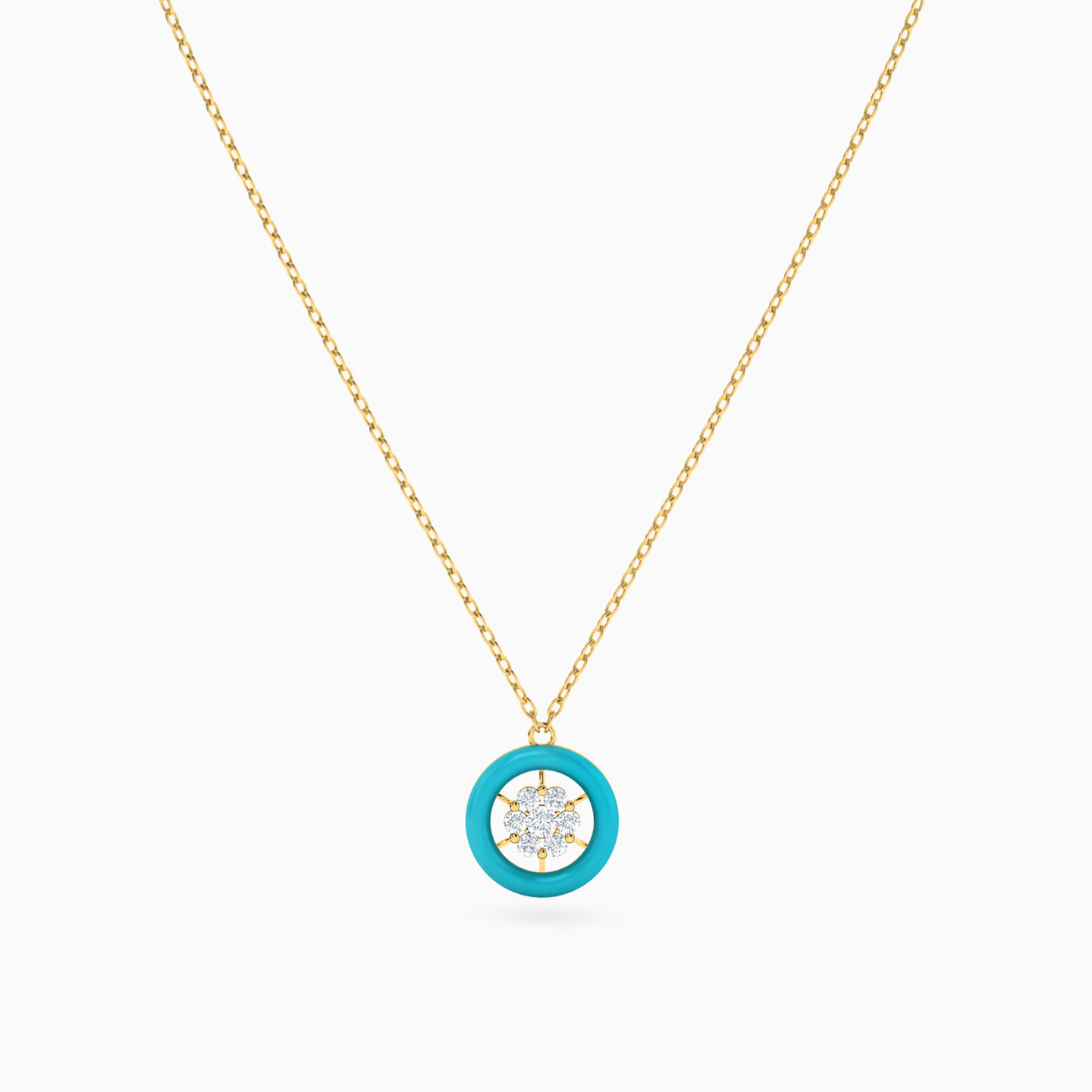 Circle Cubic Zirconia & Enamel Coated Necklace in 18K Gold - 3 Circle Cubic Zirconia & Enamel Coated Necklace in 18K Gold - 3