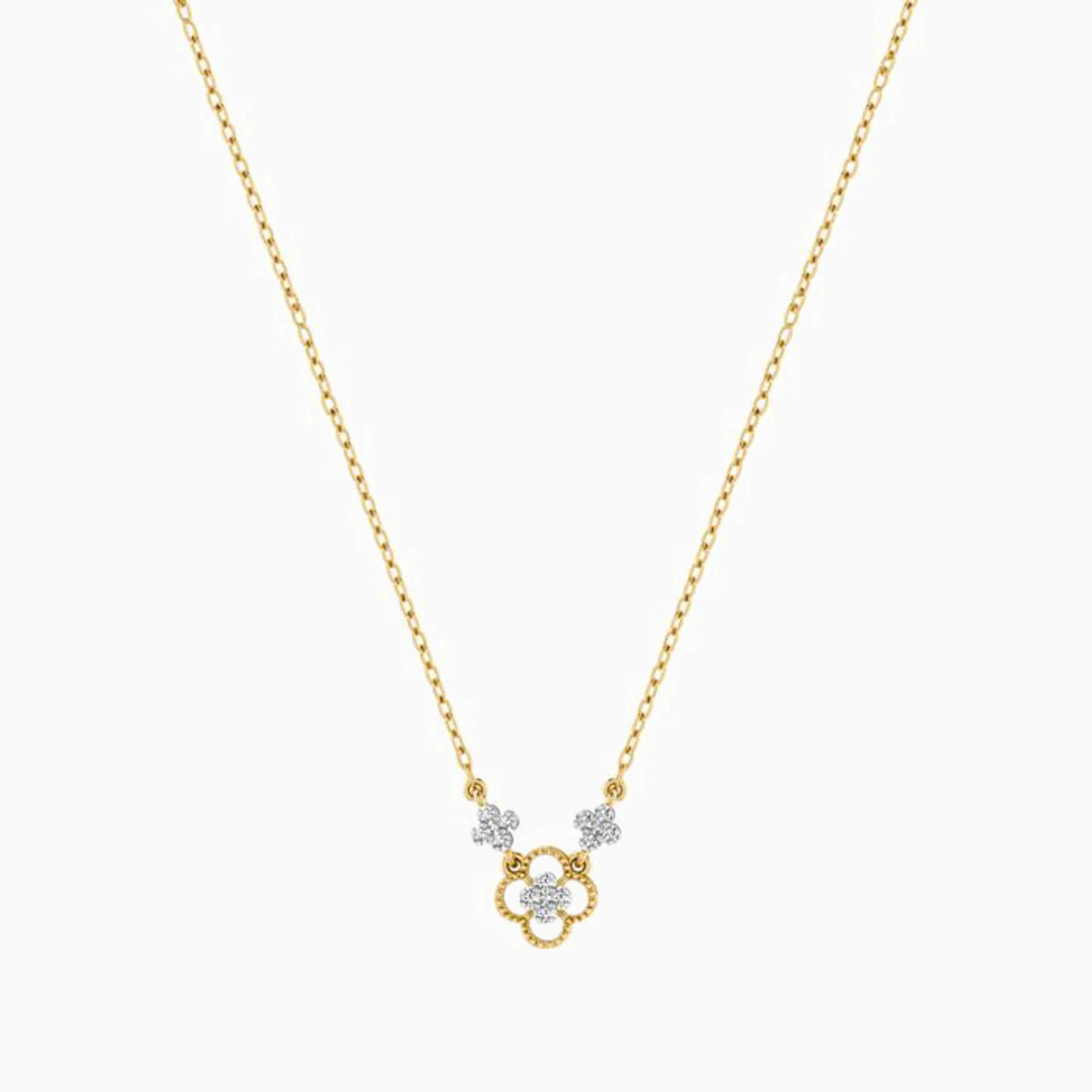 Flower Shaped Diamonds Pendant with 18K Gold Chain - 2