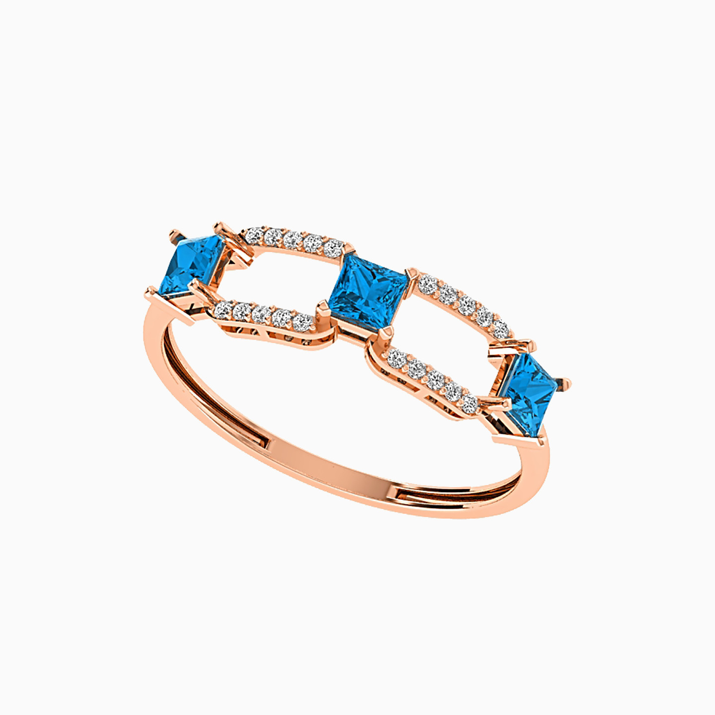 Square Diamonds & Blue Stone Statement Ring in 18K Gold - 2 Square Diamonds & Blue Stone Statement Ring in 18K Gold - 2