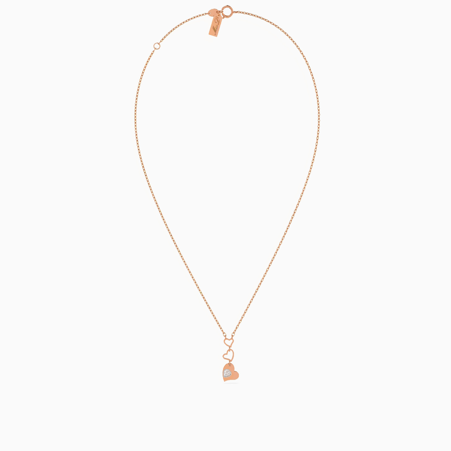 سلسلة ذهب قلب عيار 18 قيراط مزينة بالألماس   - 3