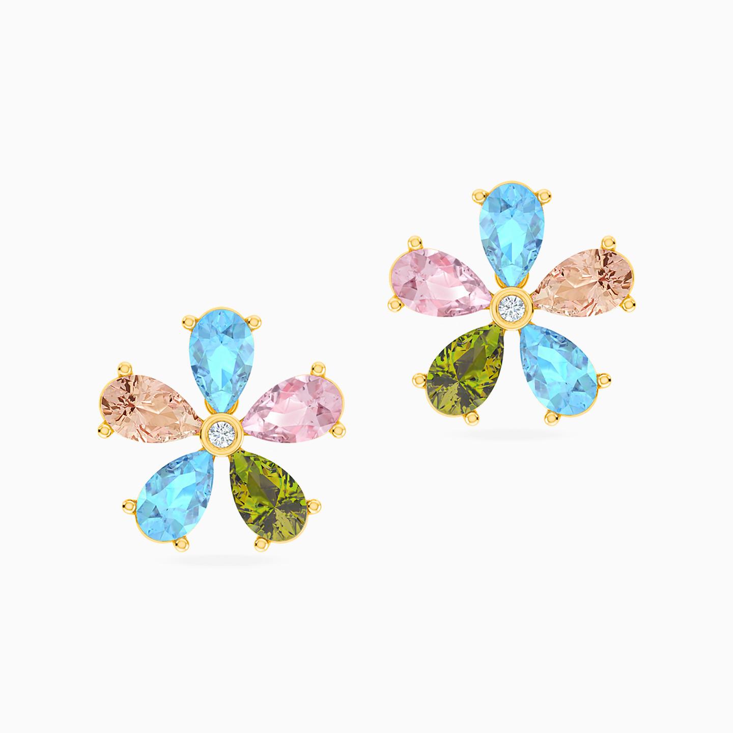 Flower Diamond & Colored Stones Stud Earrings in 18K Gold Flower Diamond & Colored Stones Stud Earrings in 18K Gold