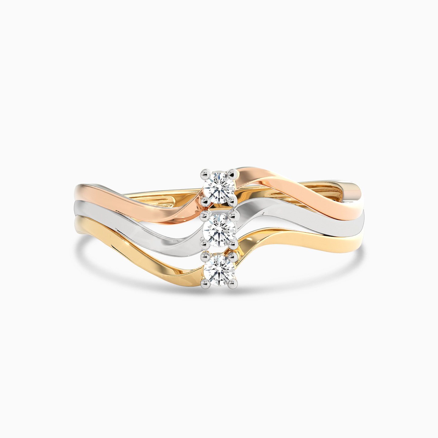 خاتم ذهب موجة عيار 18 قيراط مزين بالألماس  