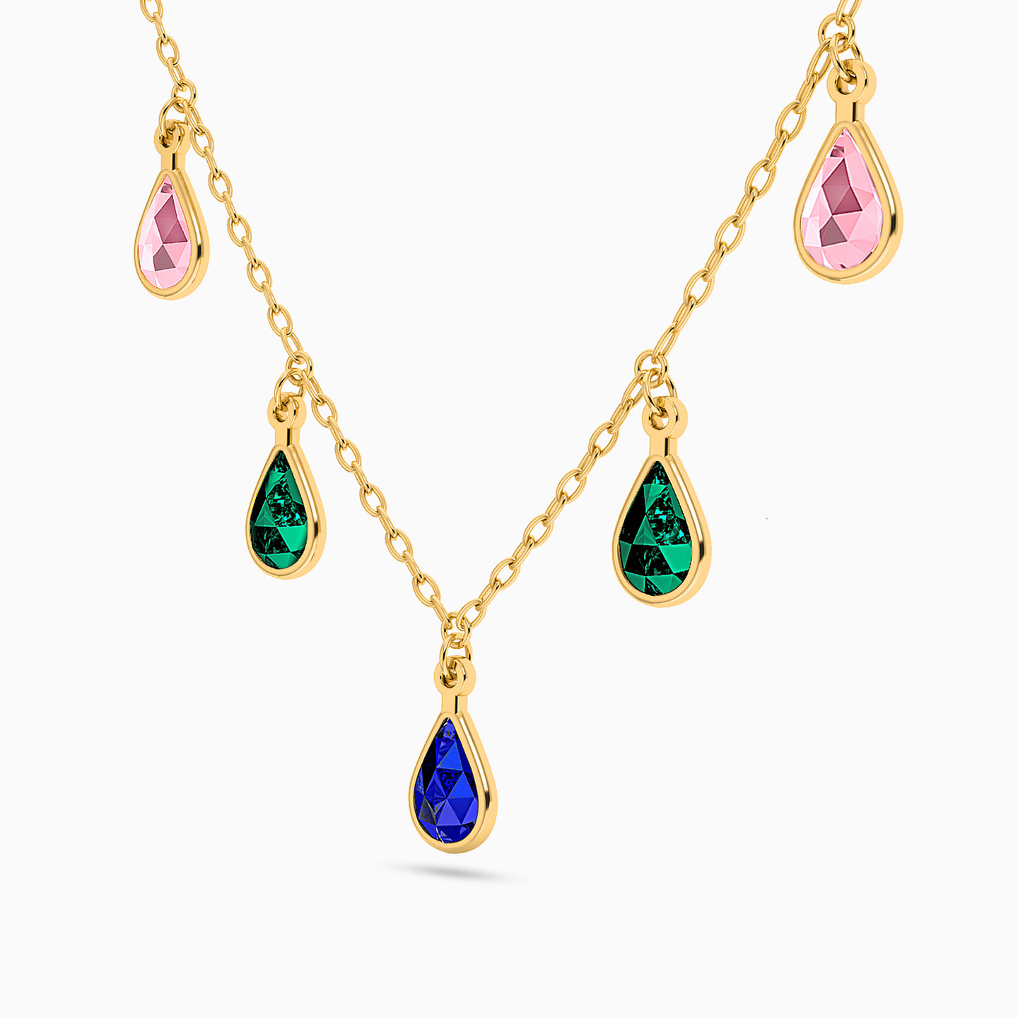 Pear Colored Stones Chain Necklace in 18K Gold - 2 Pear Colored Stones Chain Necklace in 18K Gold - 2