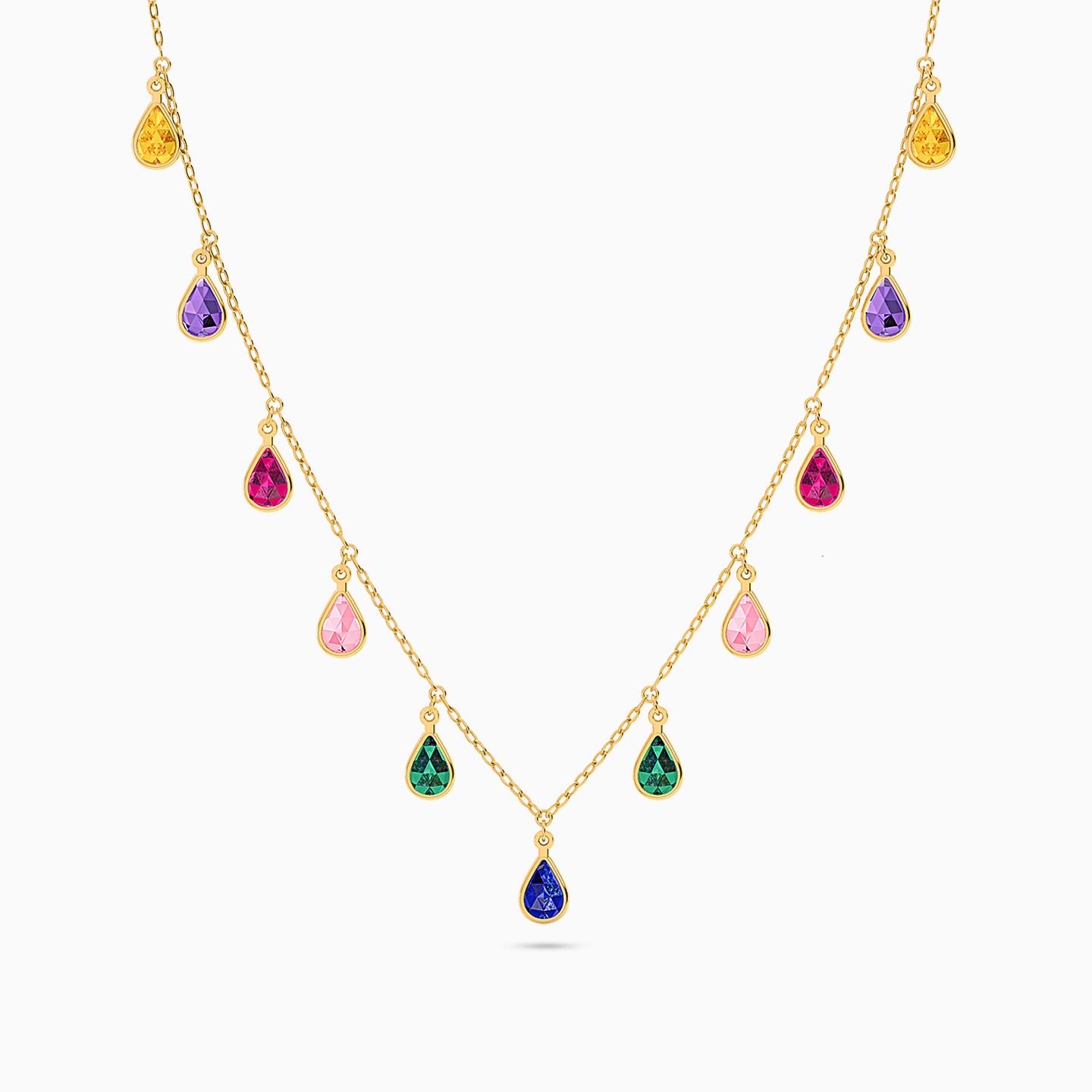 Pear Colored Stones Chain Necklace in 18K Gold - 3 Pear Colored Stones Chain Necklace in 18K Gold - 3