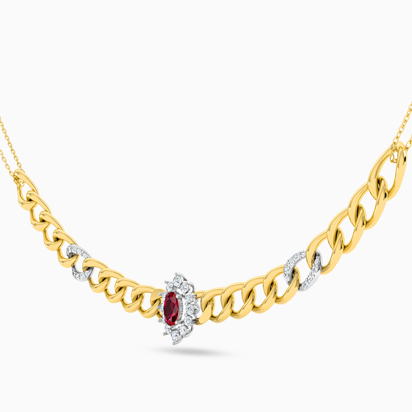 Multi-Shaped Diamonds & Colored Stones on 18K Gold Chain - 2