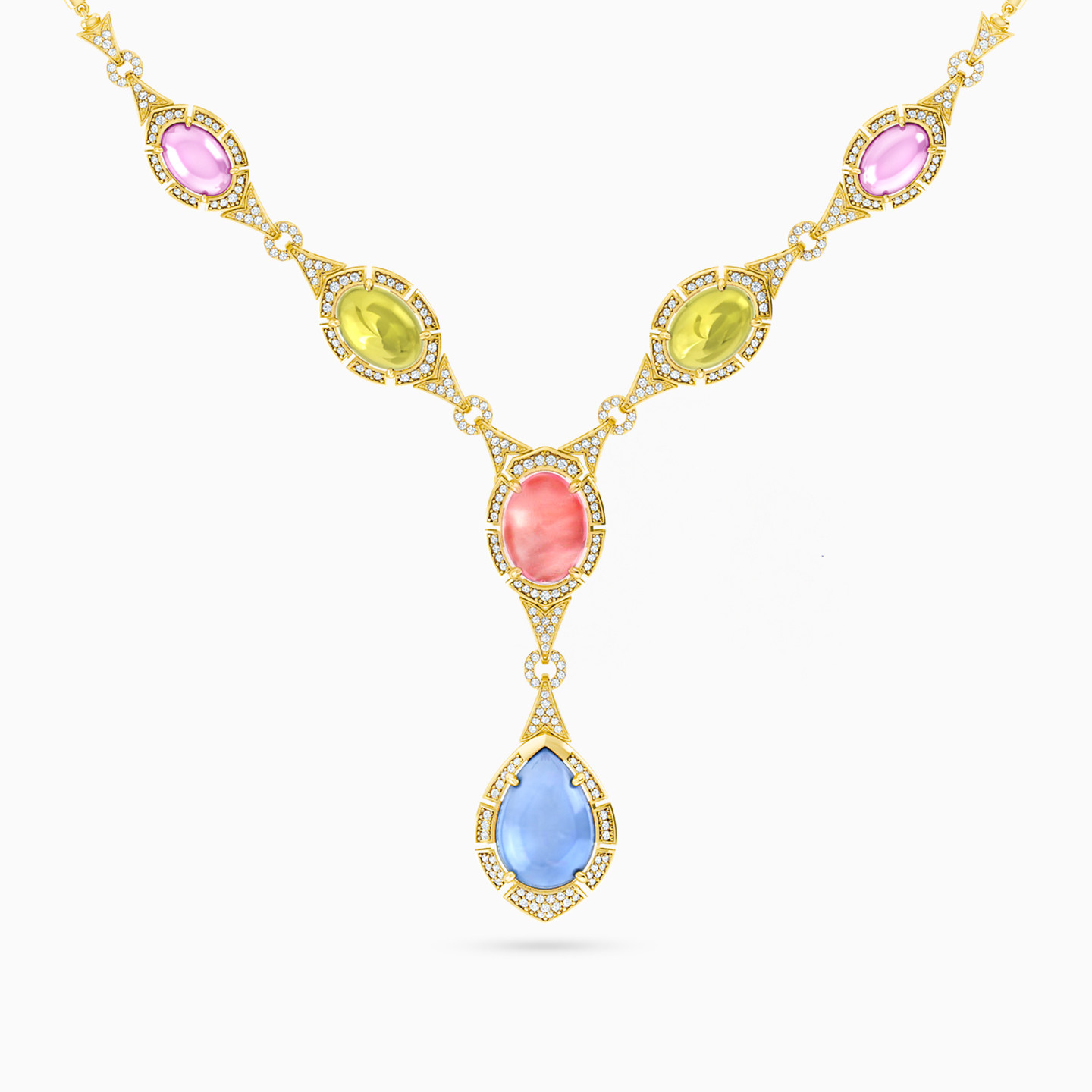 Multi-Shaped Colored Stones on 18K Gold Chain - 3