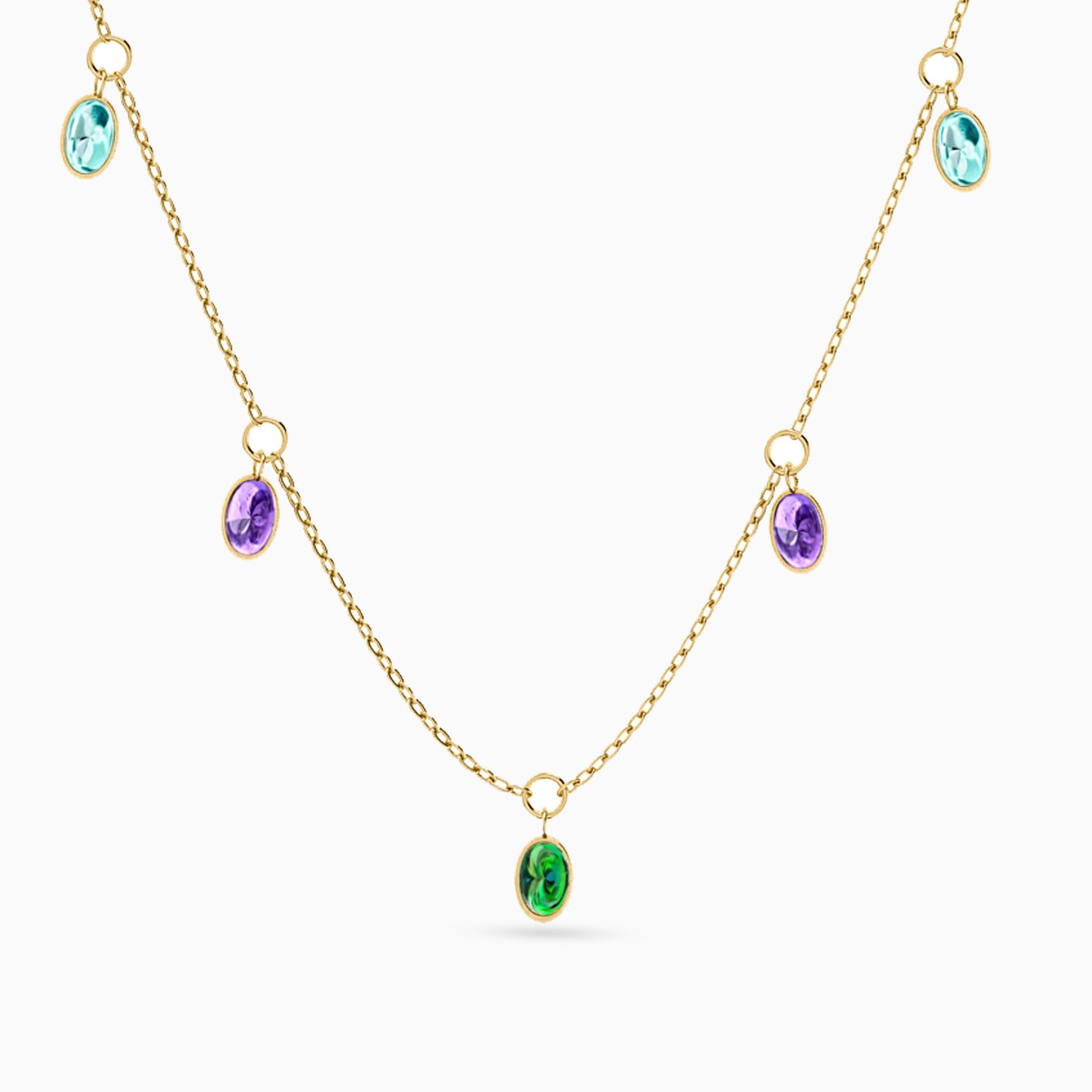 Oval Colored Stones Chain Necklace in 18K Gold Oval Colored Stones Chain Necklace in 18K Gold