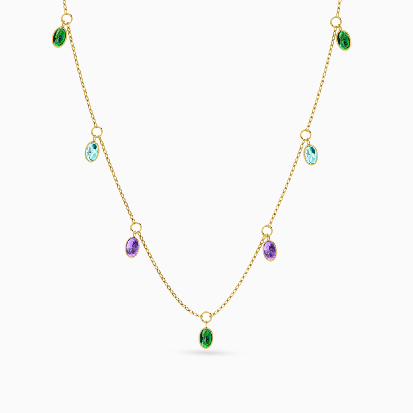 Oval Colored Stones Chain Necklace in 18K Gold - 2 Oval Colored Stones Chain Necklace in 18K Gold - 2