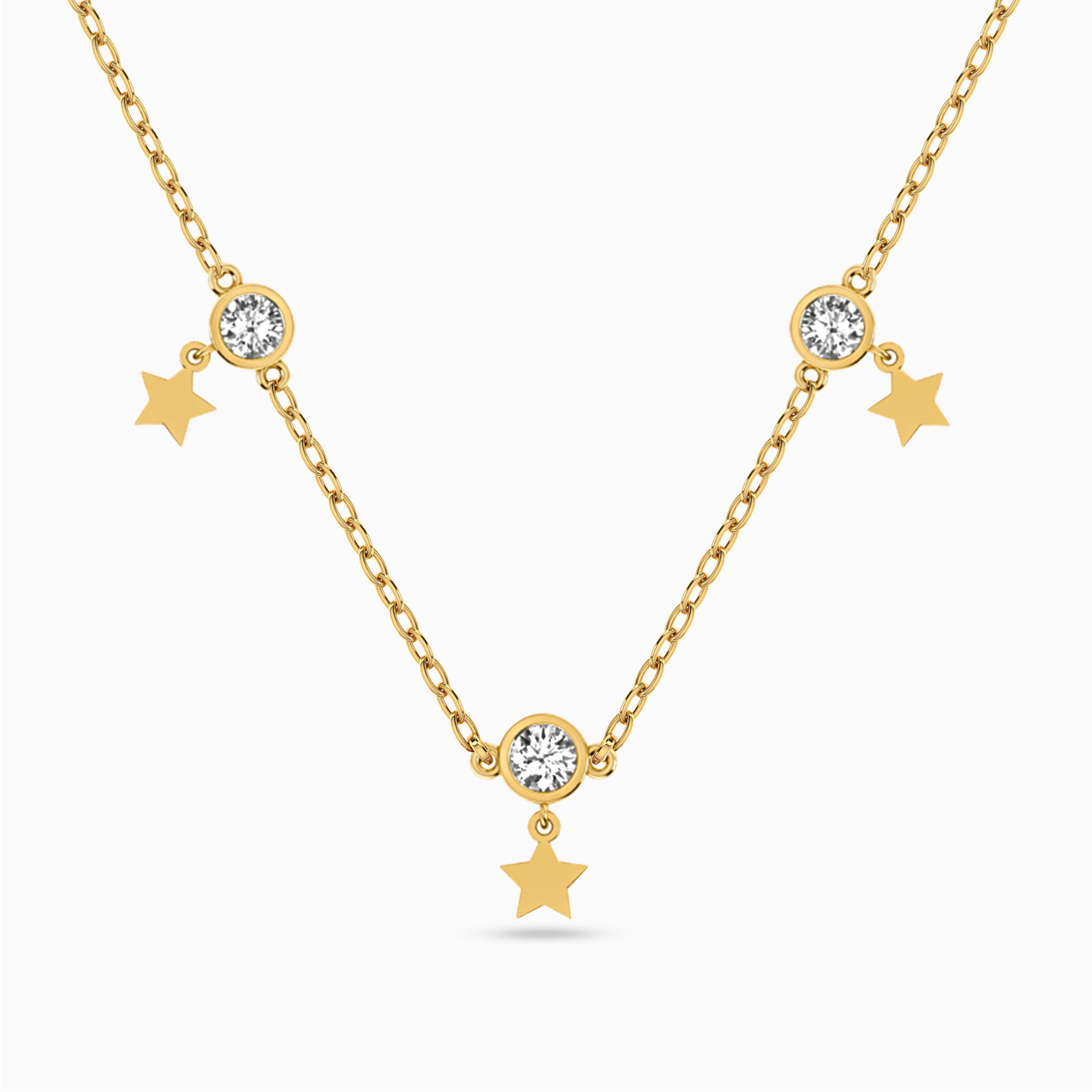 Star Colored Stones Charms Necklace in 18K Gold Star Colored Stones Charms Necklace in 18K Gold