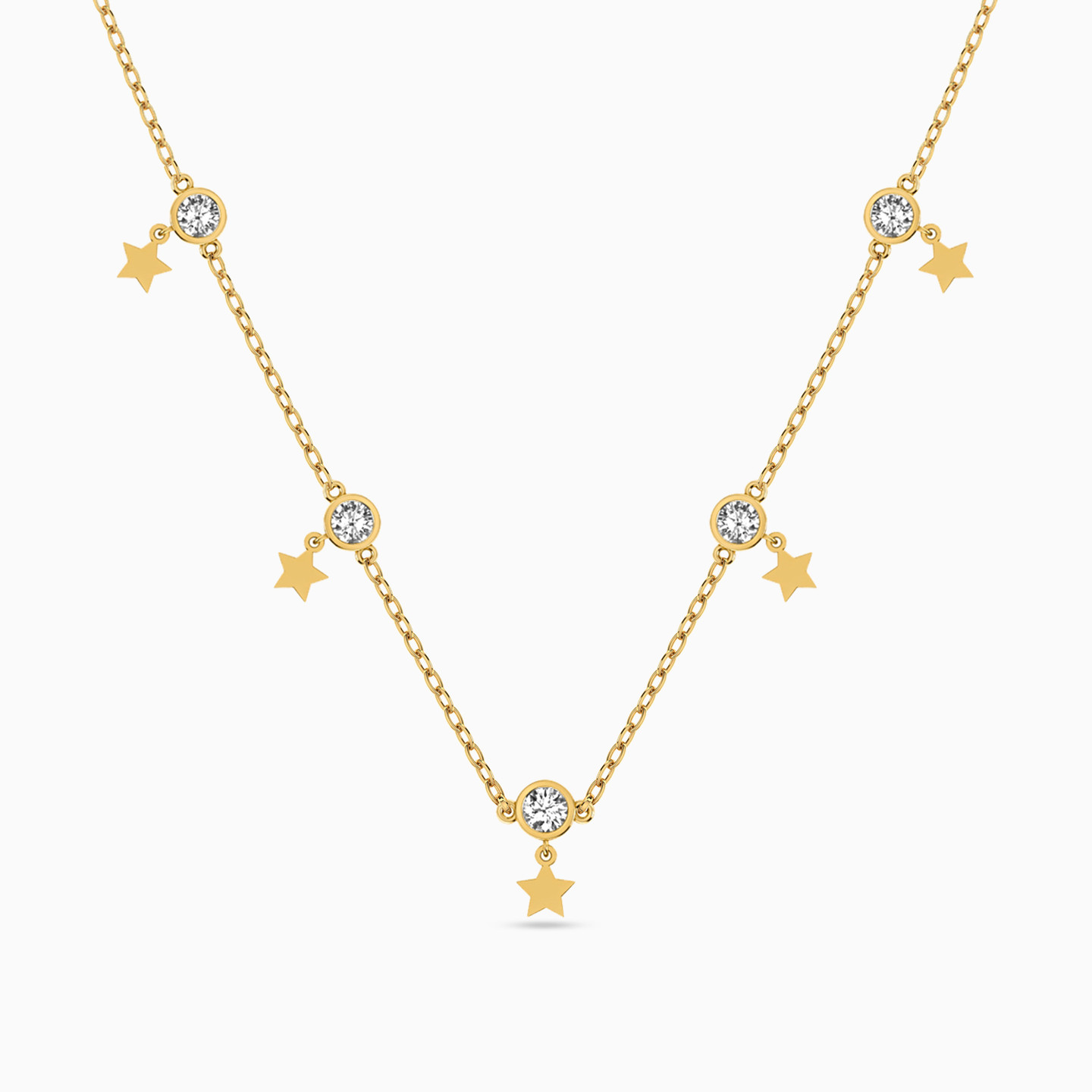 Star Colored Stones Charms Necklace in 18K Gold - 2 Star Colored Stones Charms Necklace in 18K Gold - 2