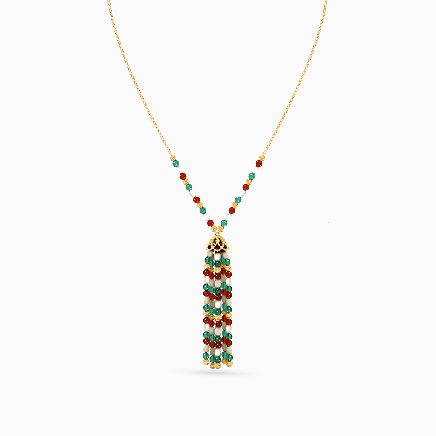 Ball Colored Stones Chain Necklace in 18K Gold - 3 Ball Colored Stones Chain Necklace in 18K Gold - 3