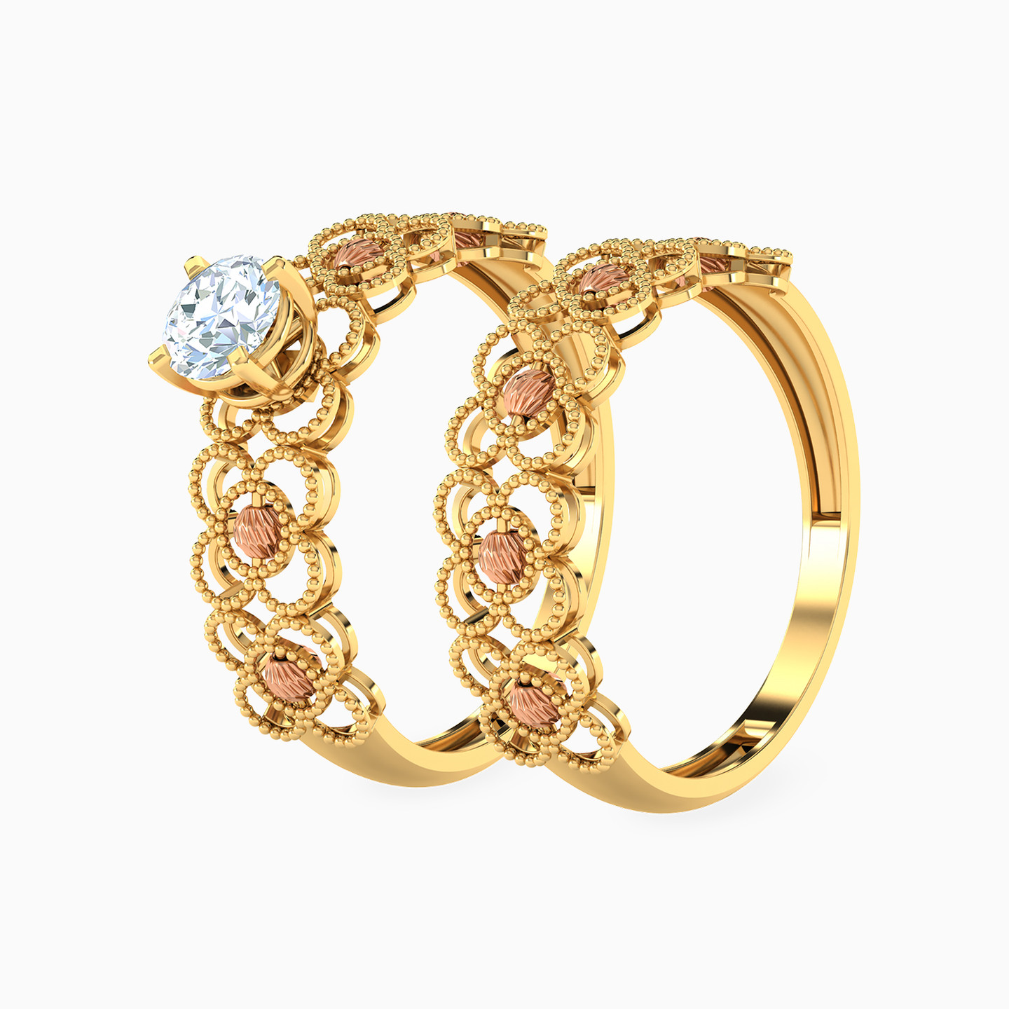 Flower Cubic Zirconia Twin Rings in 21K Gold Flower Cubic Zirconia Twin Rings in 21K Gold