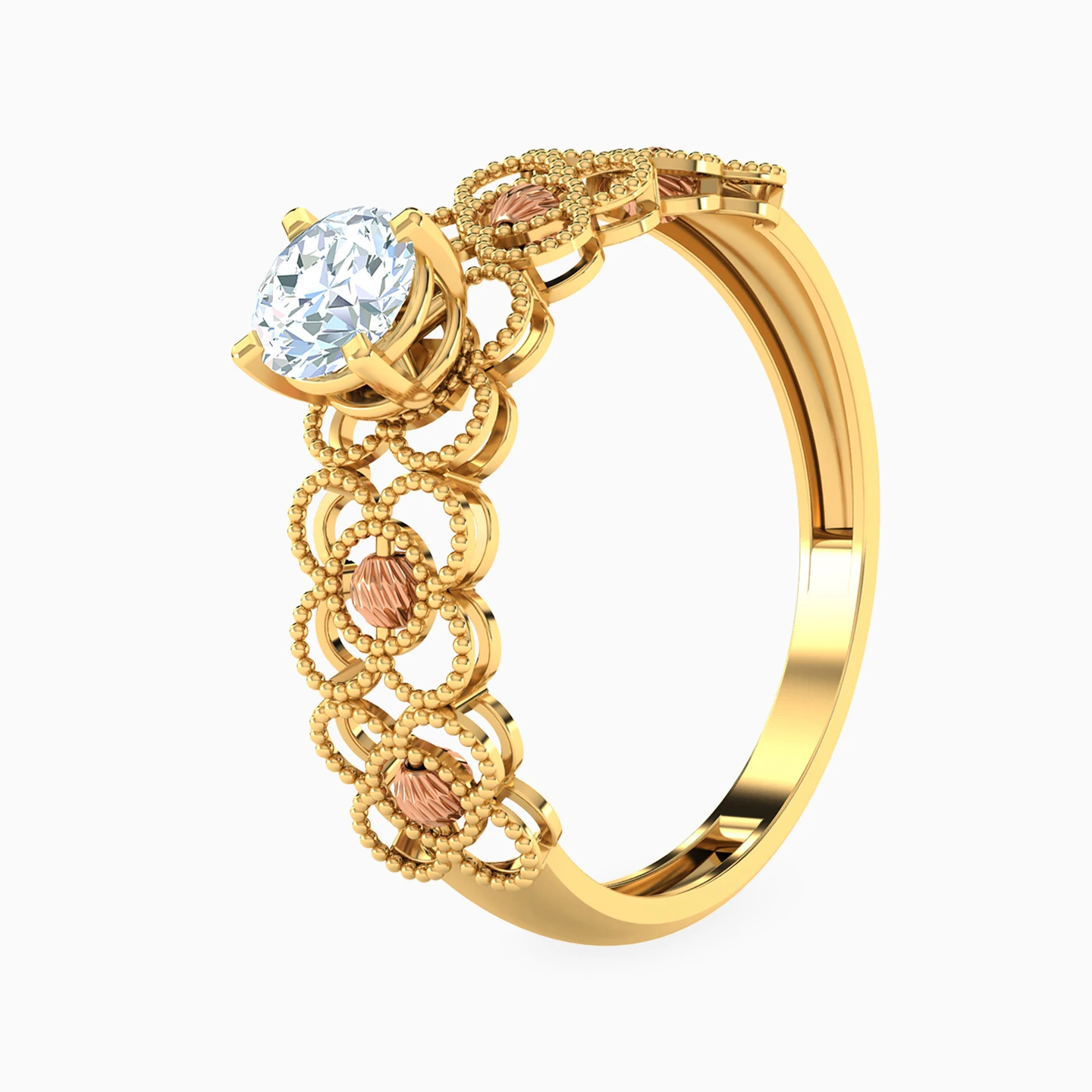 Flower Cubic Zirconia Twin Rings in 21K Gold - 2 Flower Cubic Zirconia Twin Rings in 21K Gold - 2