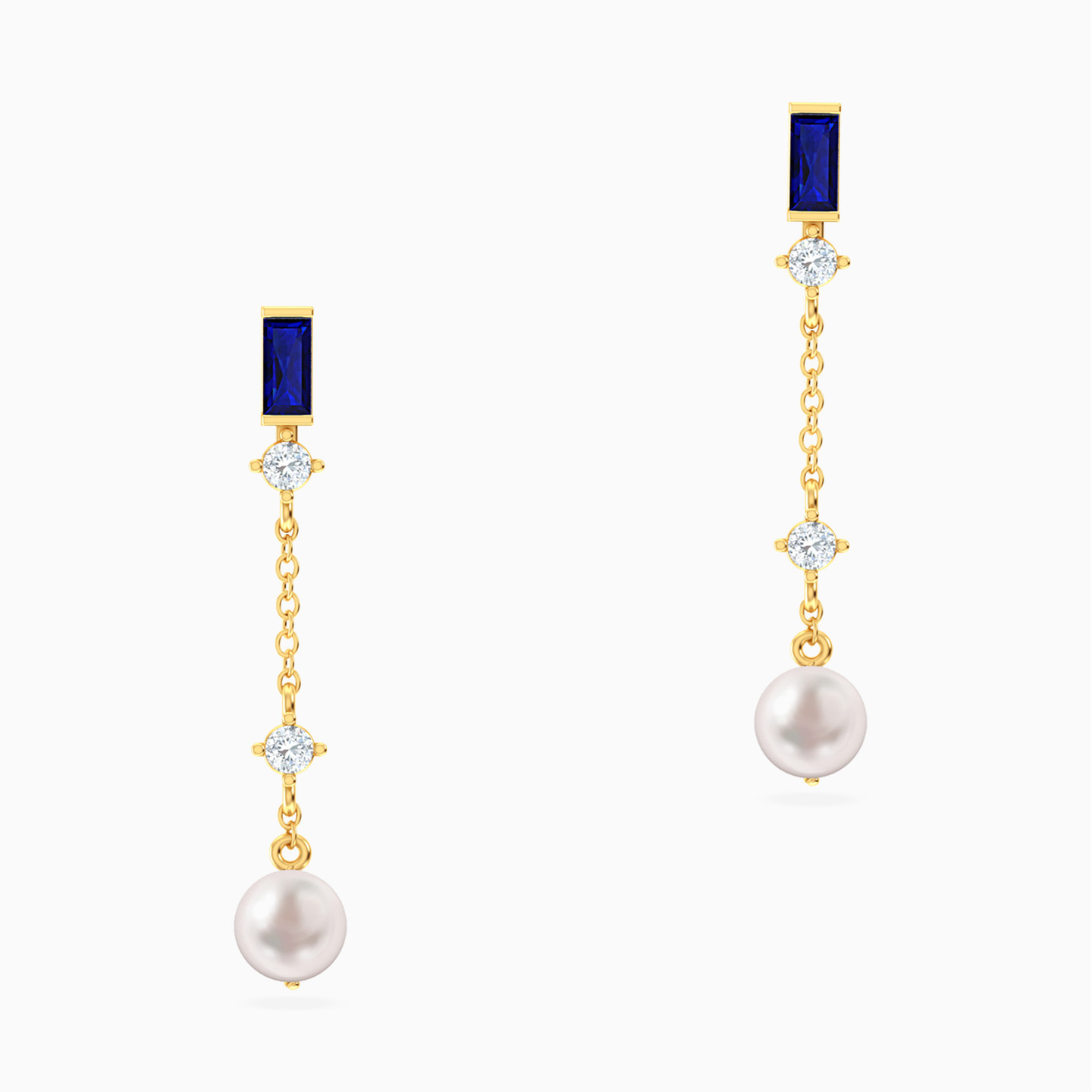 Round Pearls & Colored Stones Drop Earrings in 18K Gold
