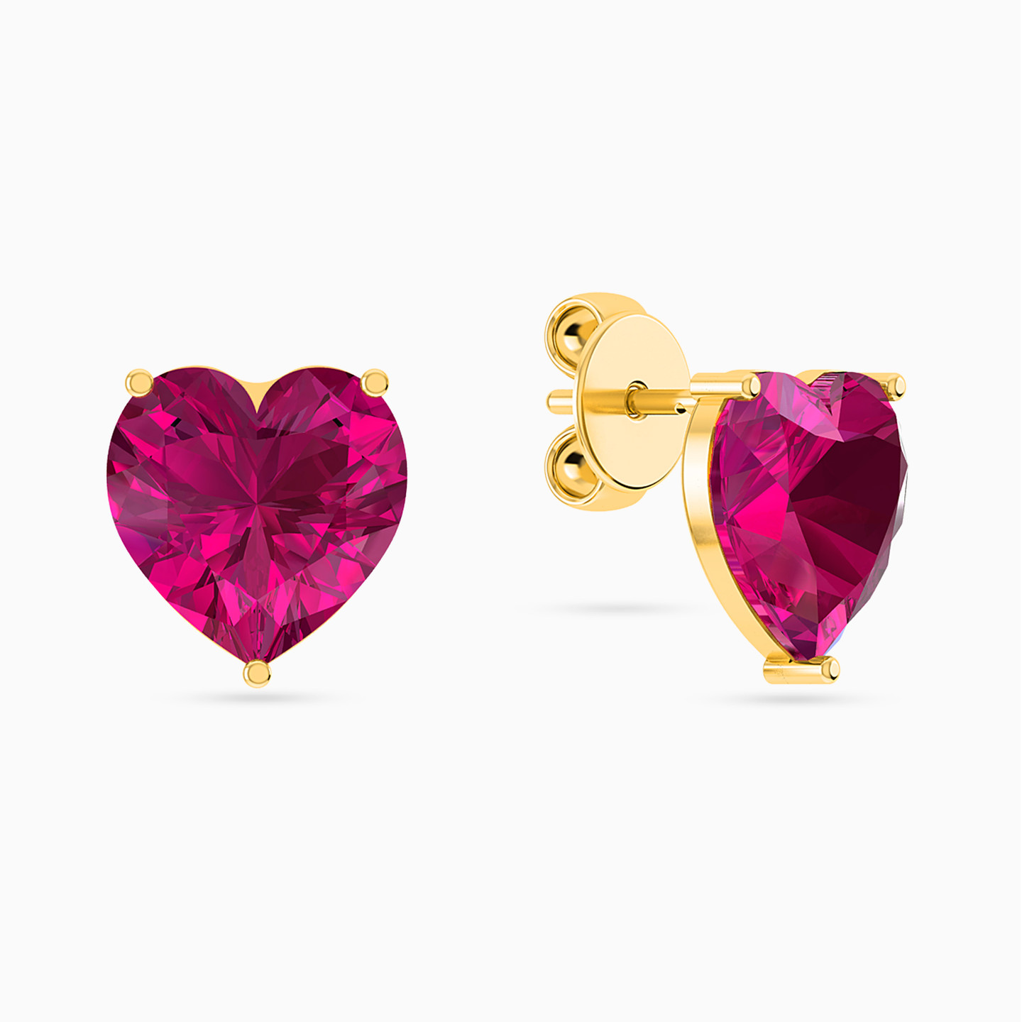 Heart Rose Stone Stud Earrings in 18K Gold - 2 Heart Rose Stone Stud Earrings in 18K Gold - 2
