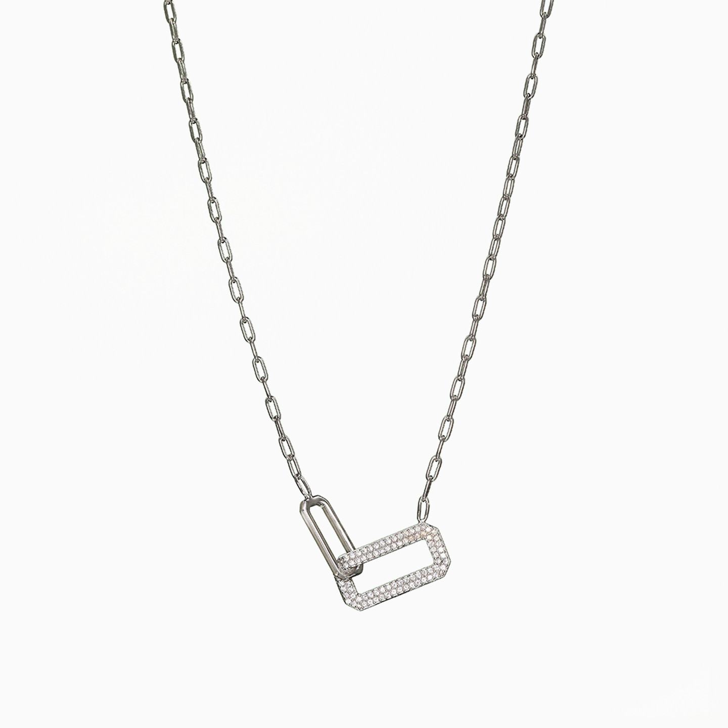 سلسلة فضة إسترليني مستطيلة مزينة بأحجار الزركون - 2 سلسلة فضة إسترليني مستطيلة مزينة بأحجار الزركون - 2