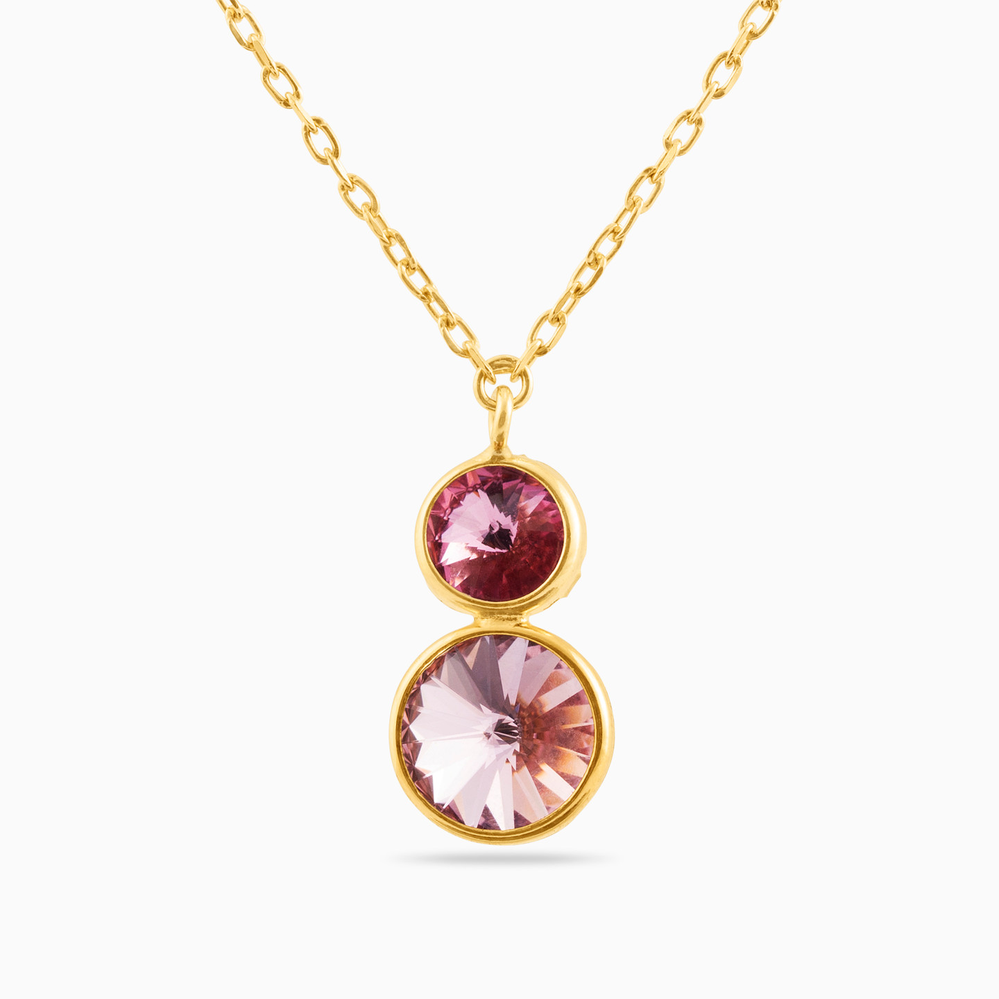 Circle Pink Stones Gold Plated Necklace Circle Pink Stones Gold Plated Necklace
