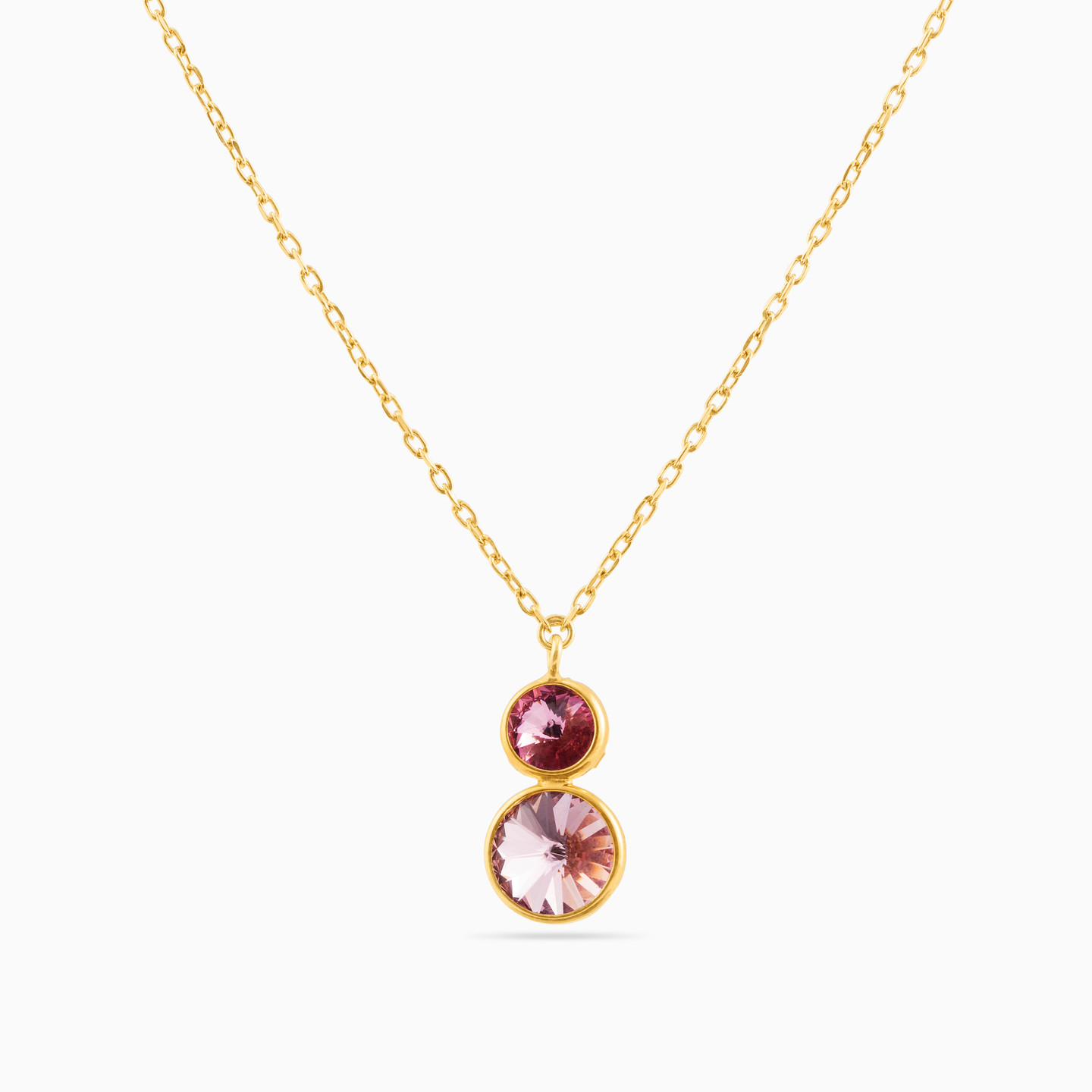 Circle Pink Stones Gold Plated Necklace - 3 Circle Pink Stones Gold Plated Necklace - 3