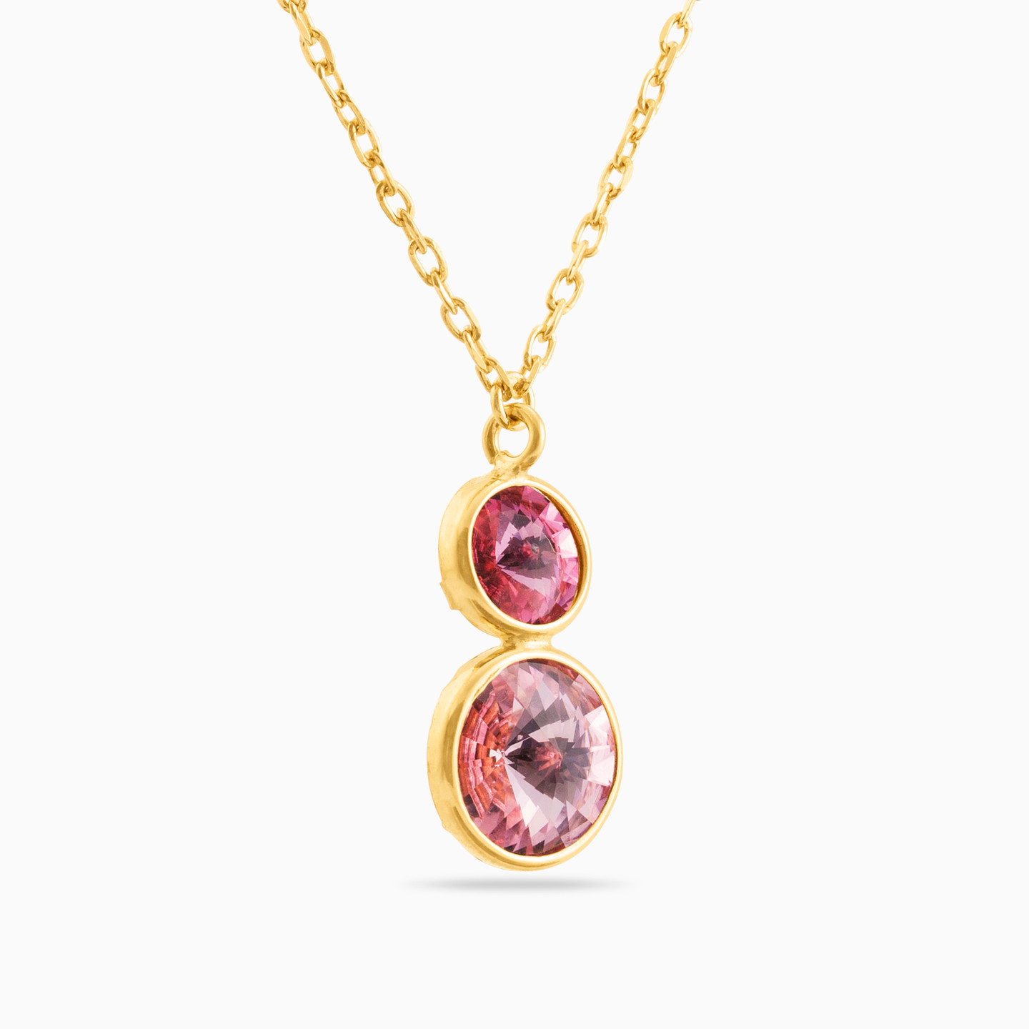 Circle Pink Stones Gold Plated Necklace - 2 Circle Pink Stones Gold Plated Necklace - 2