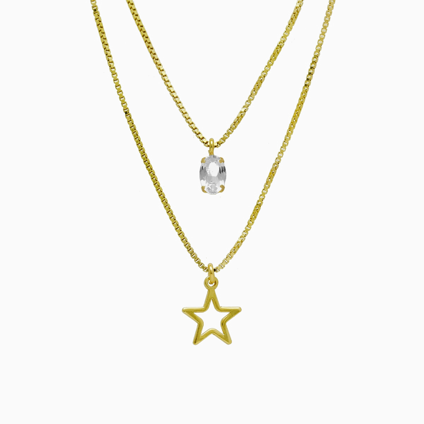 Star Colored Stones Gold Plated Layered Necklace