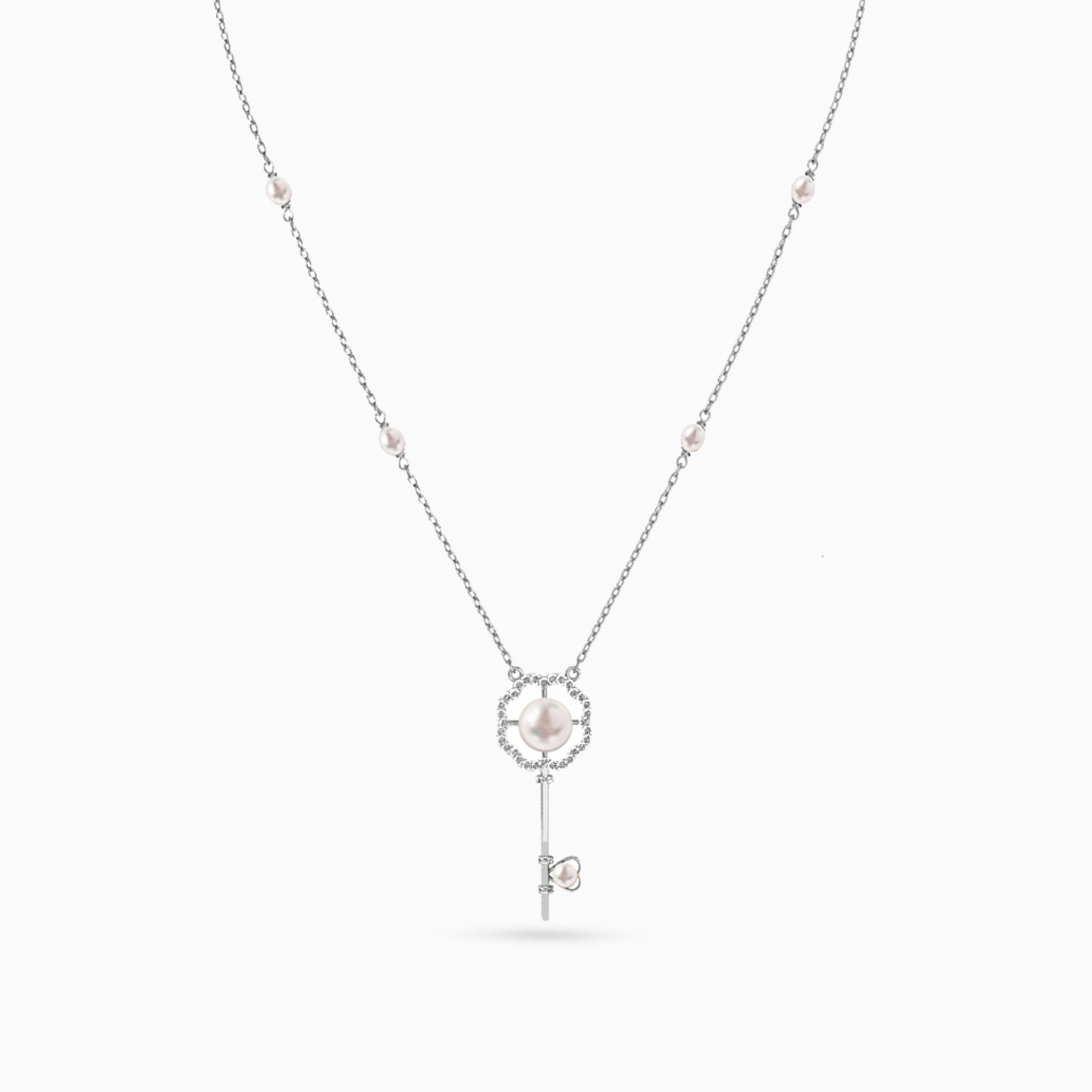 Key Diamond & Pearl Necklace in 18K Gold - 3 Key Diamond & Pearl Necklace in 18K Gold - 3