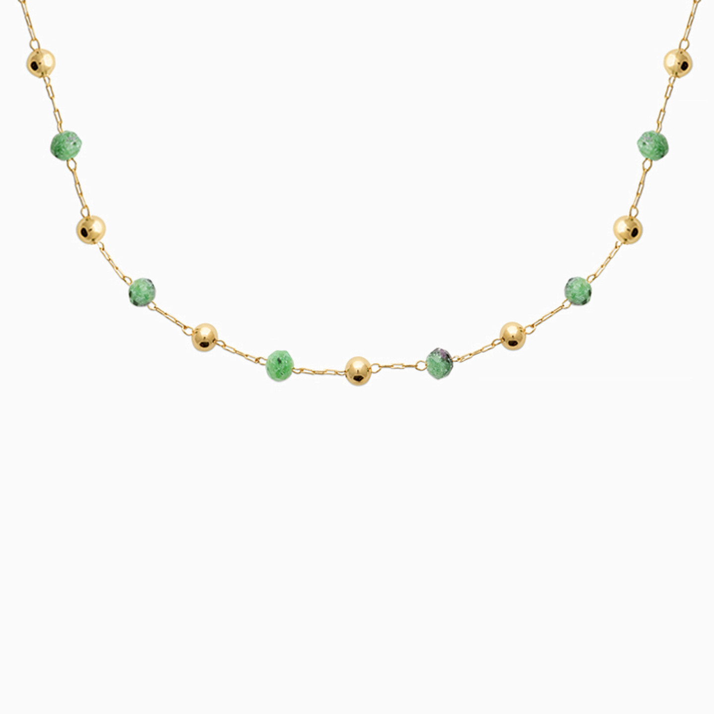 Circle Colored Stones Gold Plated Chain Necklace