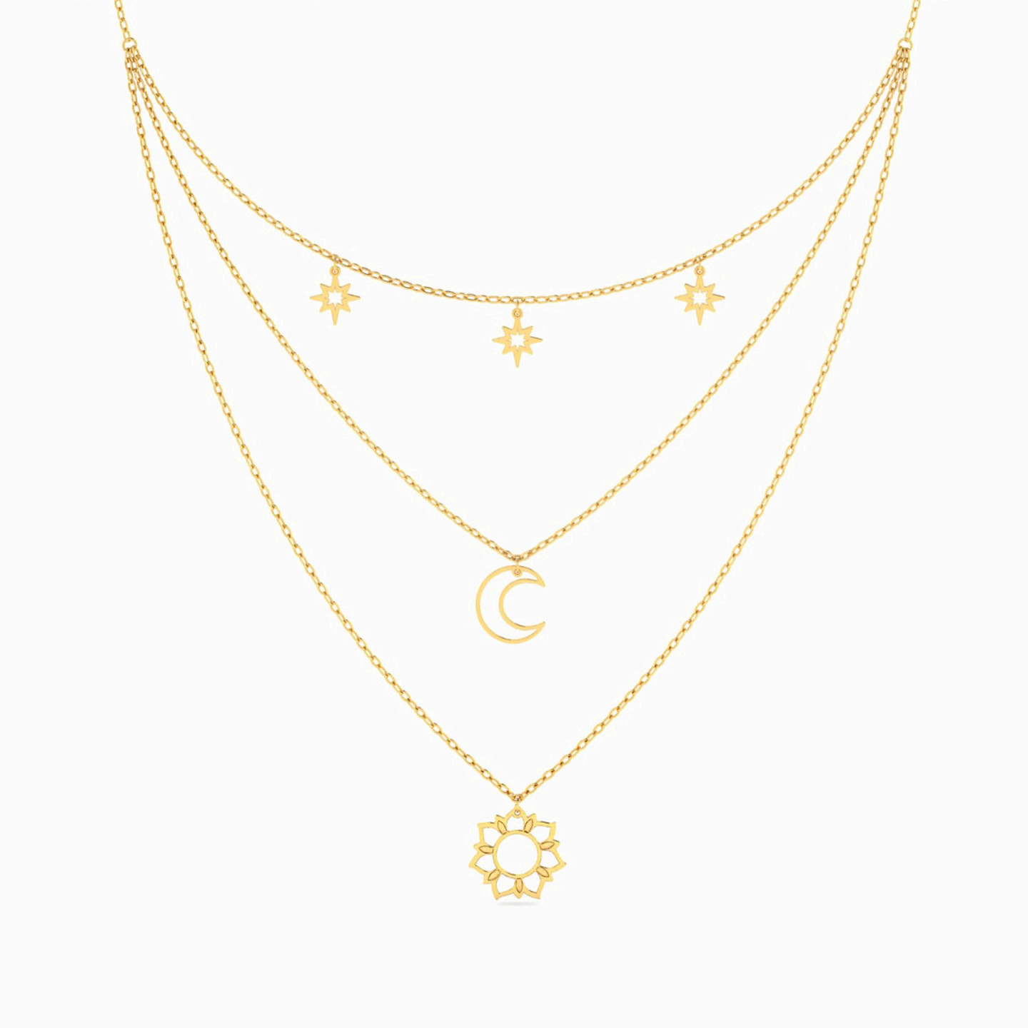 Celestial Layered Necklace in 18K Gold - 4 Celestial Layered Necklace in 18K Gold - 4