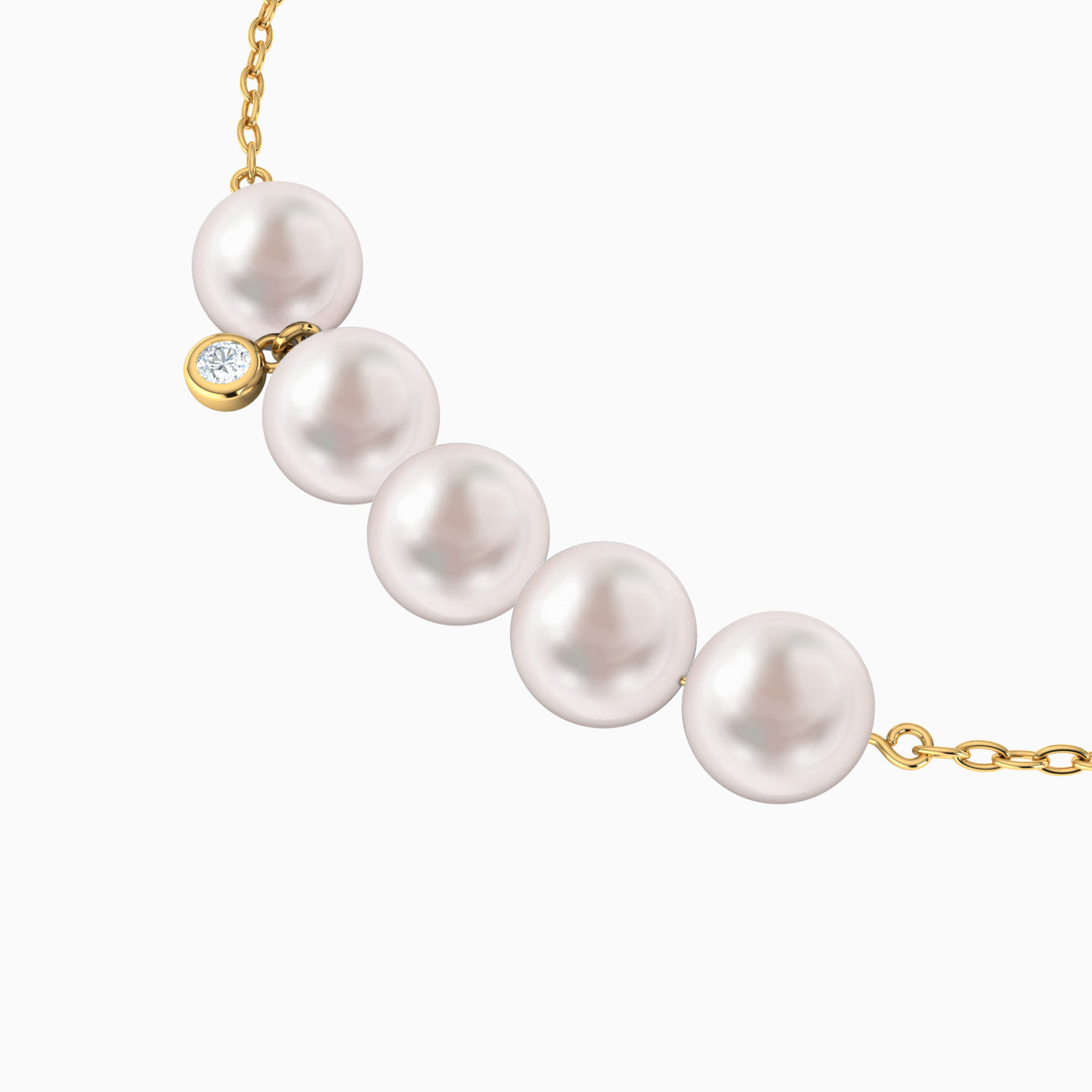 18K Gold Diamods & Pearls Chain Bracelet - 3