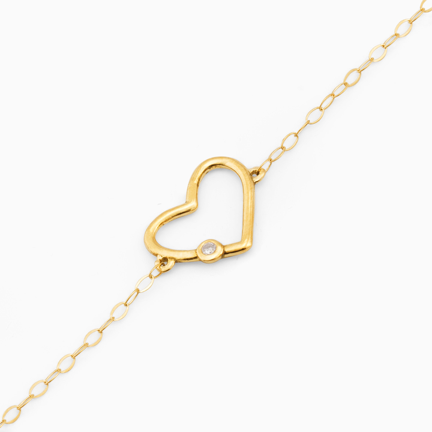 Heart Clear Stone Chain Bracelet in 18K Gold - 3 Heart Clear Stone Chain Bracelet in 18K Gold - 3