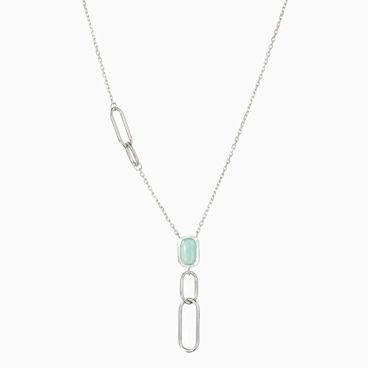 Oval Green Stones Sterling Silver Necklace - 2 Oval Green Stones Sterling Silver Necklace - 2