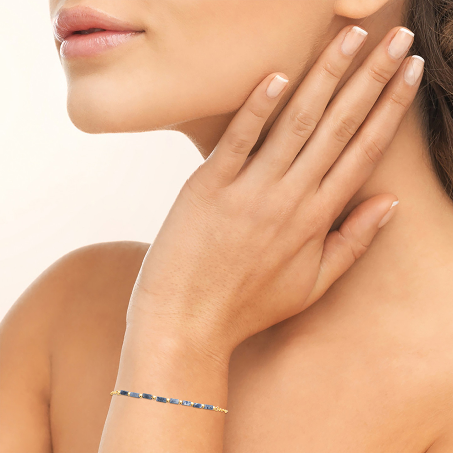 Rectangle Blue Stone Gold Plated Chain Bracelet - 2 Rectangle Blue Stone Gold Plated Chain Bracelet - 2